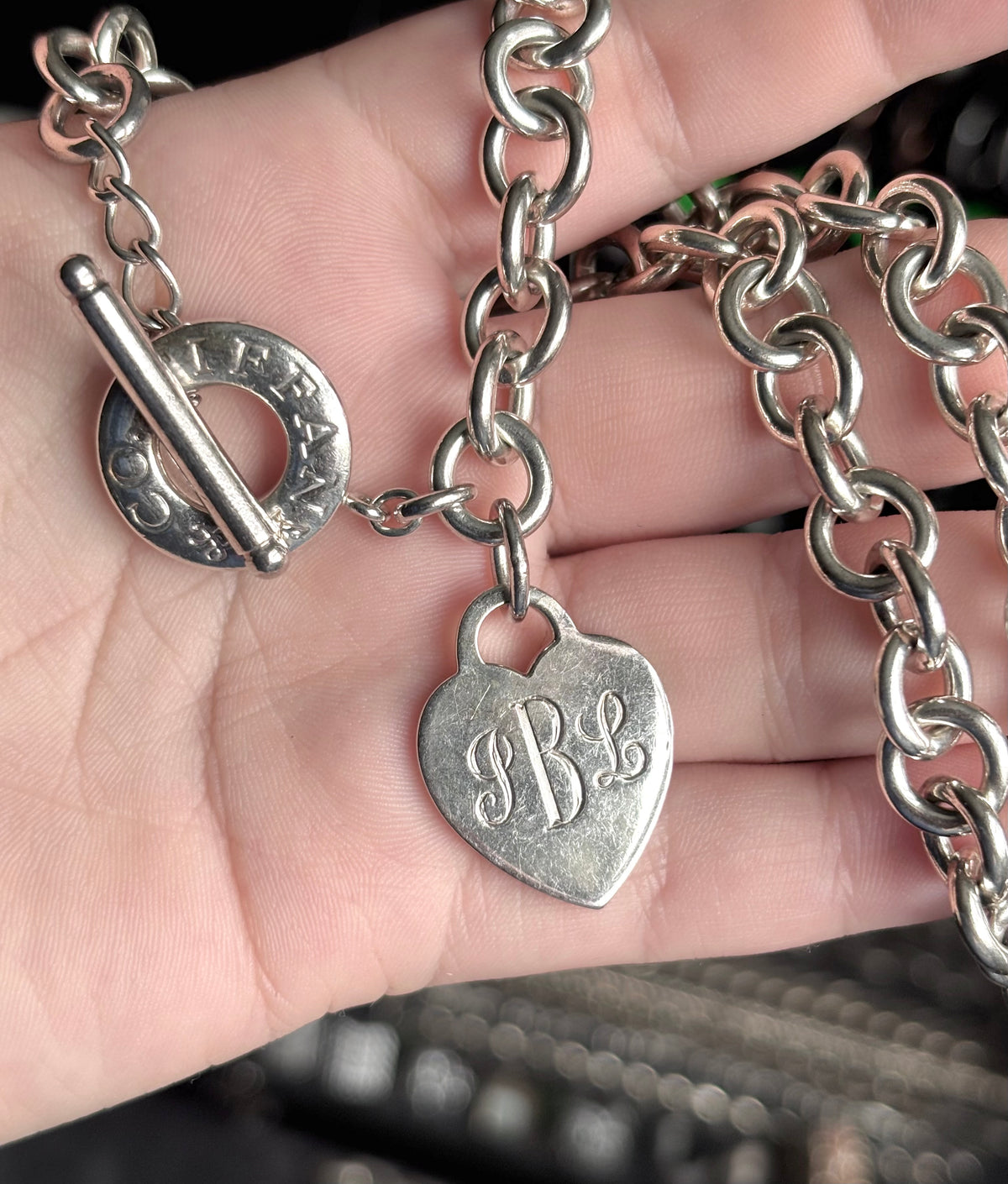 Tiffany & Co. Sterling Silver Heart Tag Toggle Link Necklace - Engraved