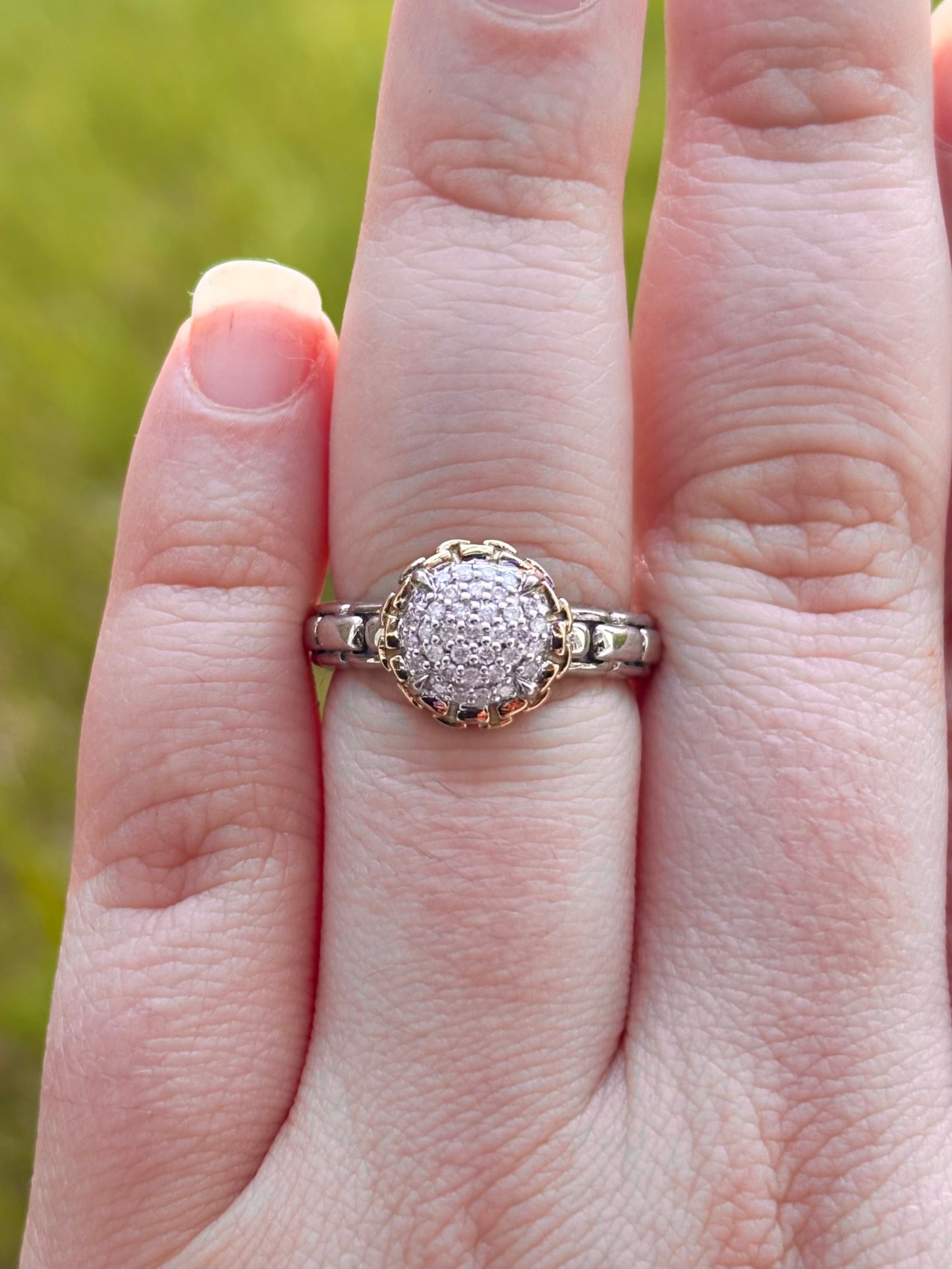 JAI by John Hardy Pave Diamonds in 14K Gold Chain Style Halo Ring