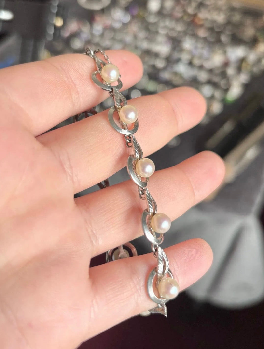 Mikimoto Vintage Japanese Akoya Pearl Leaf Bracelet