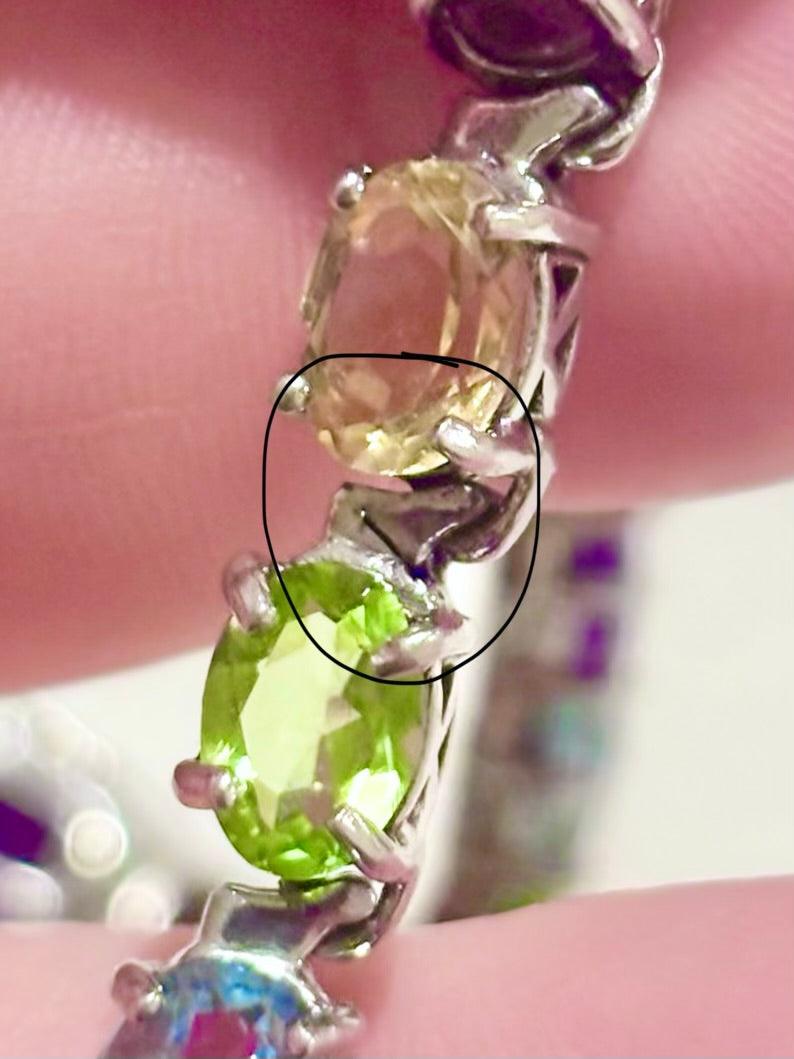 Rainbow Ombré Gemstone Tennis Necklace - Damaged