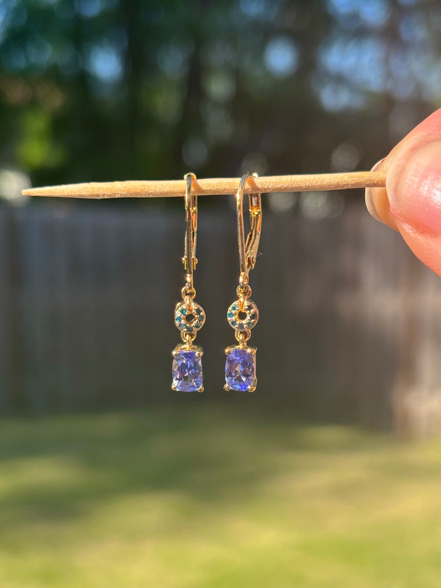 Gold Vermeil Blue Diamond and Tanzanite Dangle Earrings
