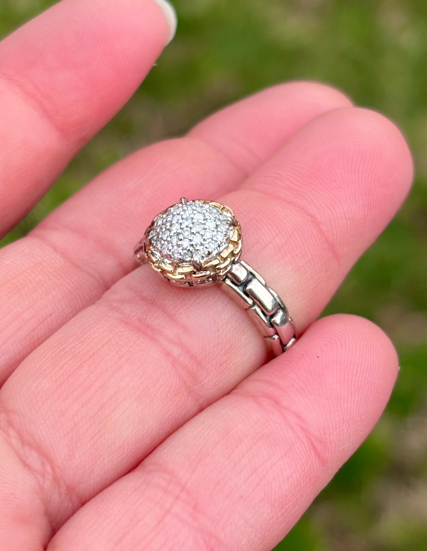 JAI by John Hardy Pave Diamonds in 14K Gold Chain Style Halo Ring
