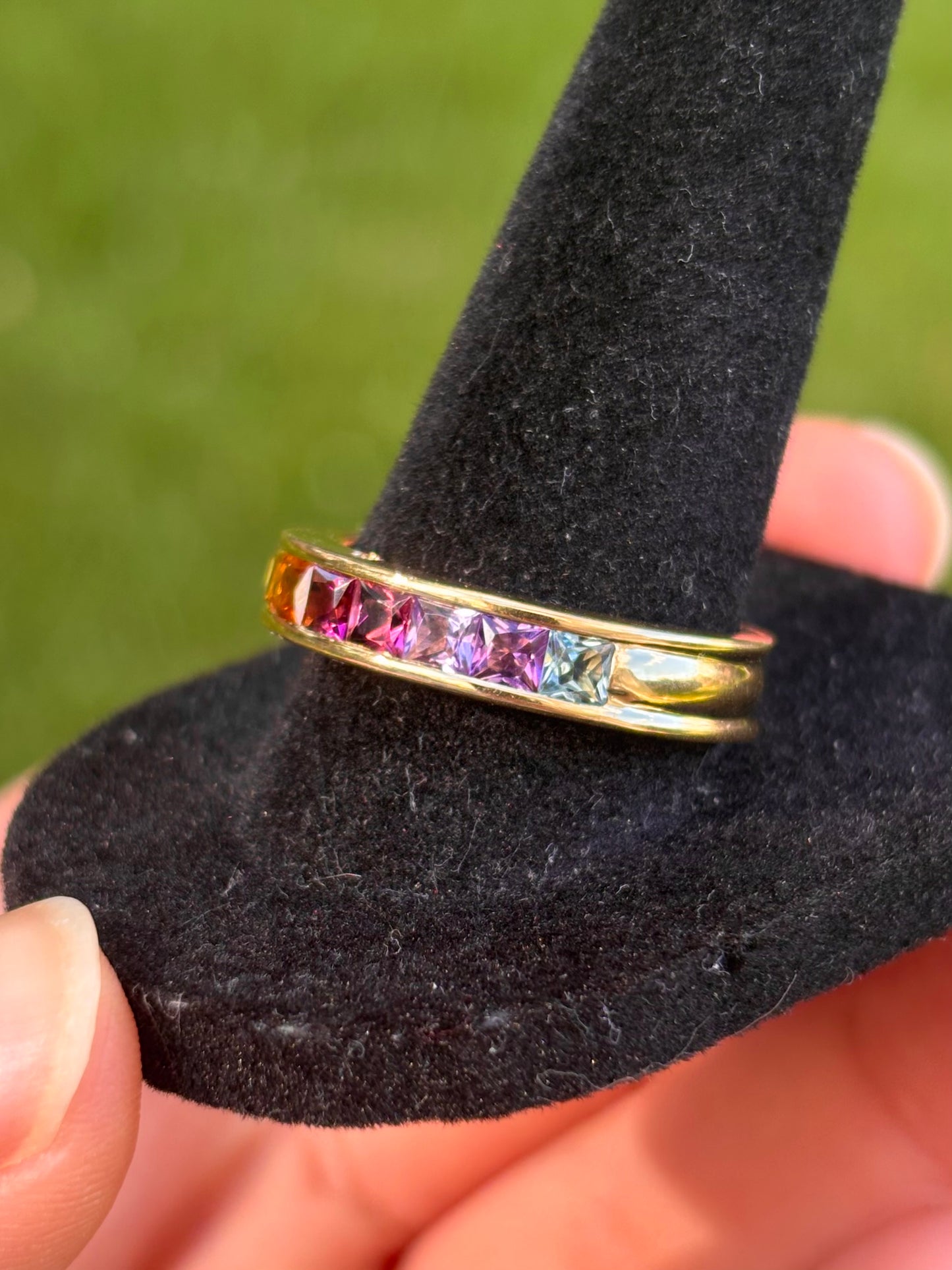 18k Gold Channel Set Multi-Gemstone Ring