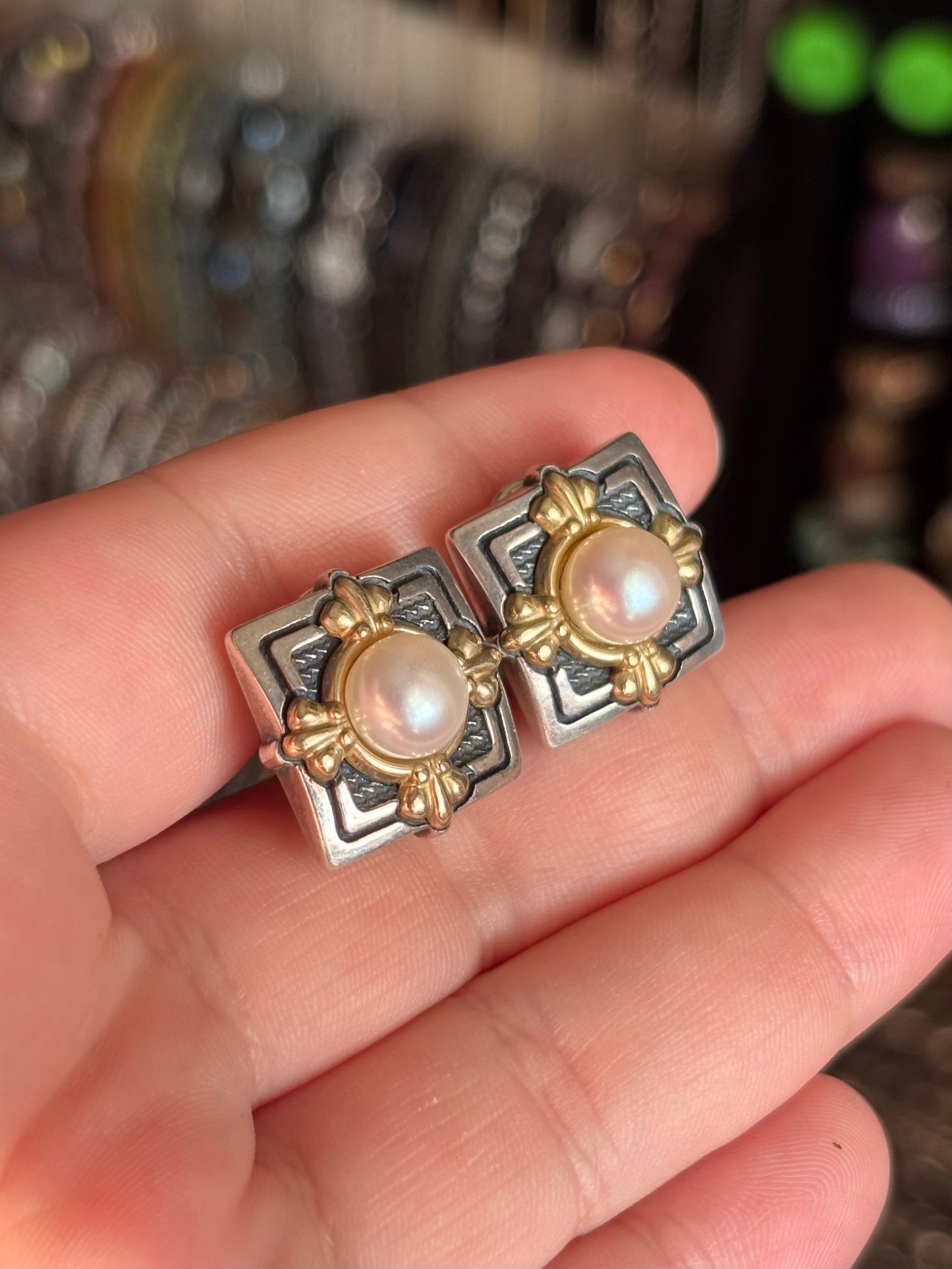 Anne King Pearl & 18K Gold Accented Leverback Stud Earrings