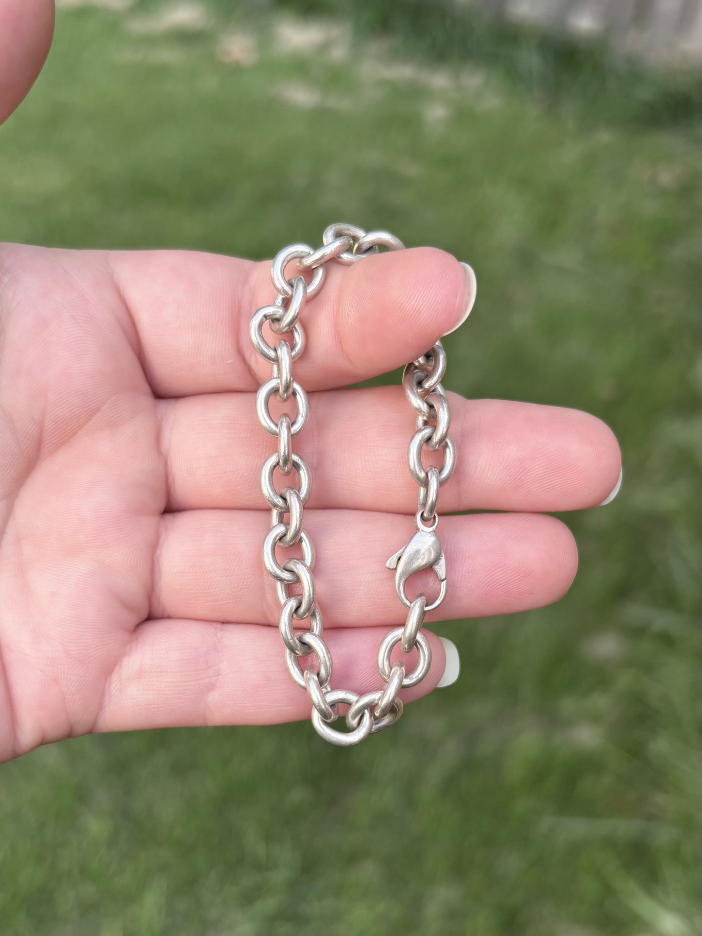 Tiffany & Co. Vintage Sterling Silver Oval Link Bracelet Engraved Center Link