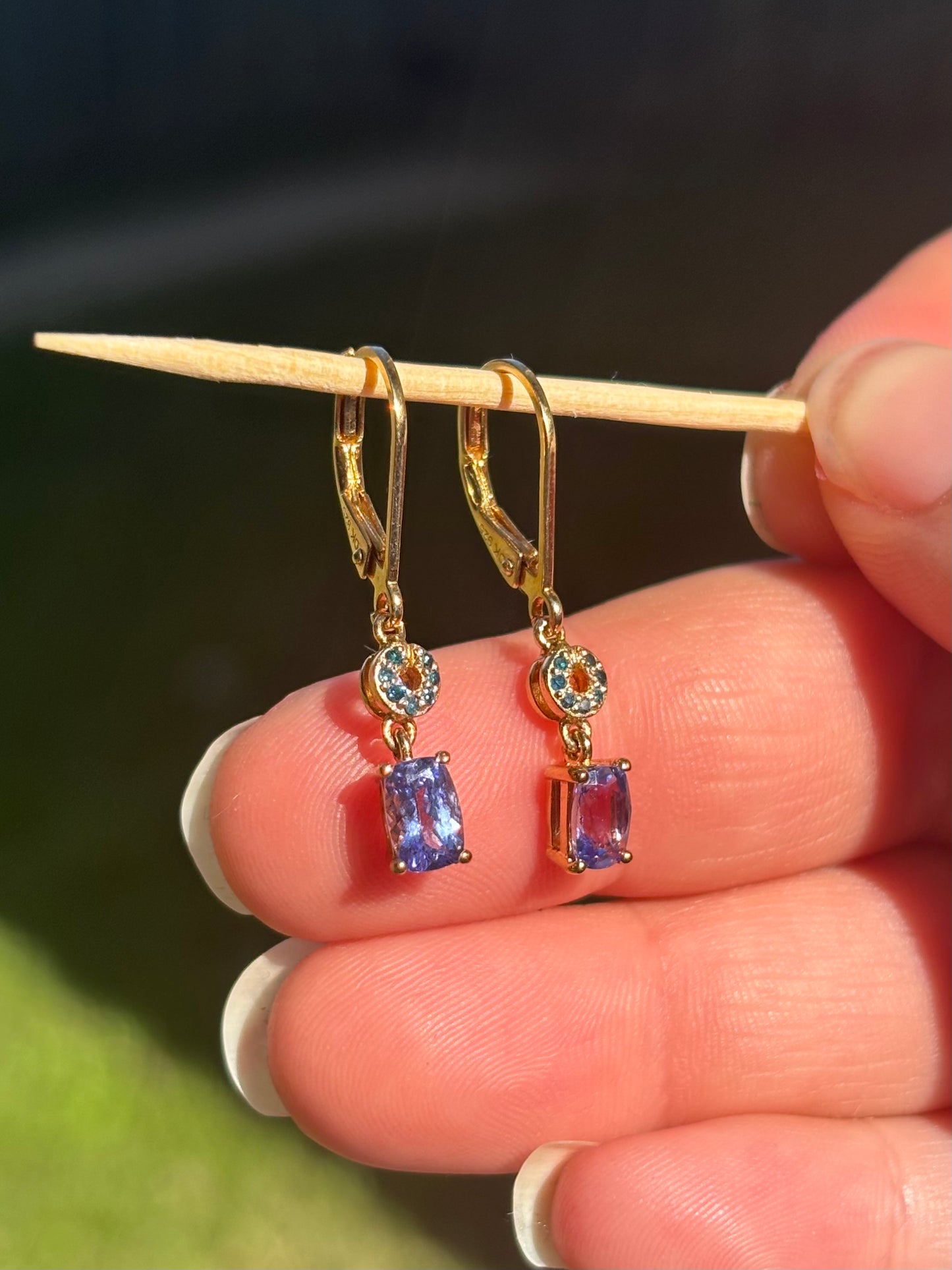 Gold Vermeil Blue Diamond and Tanzanite Dangle Earrings