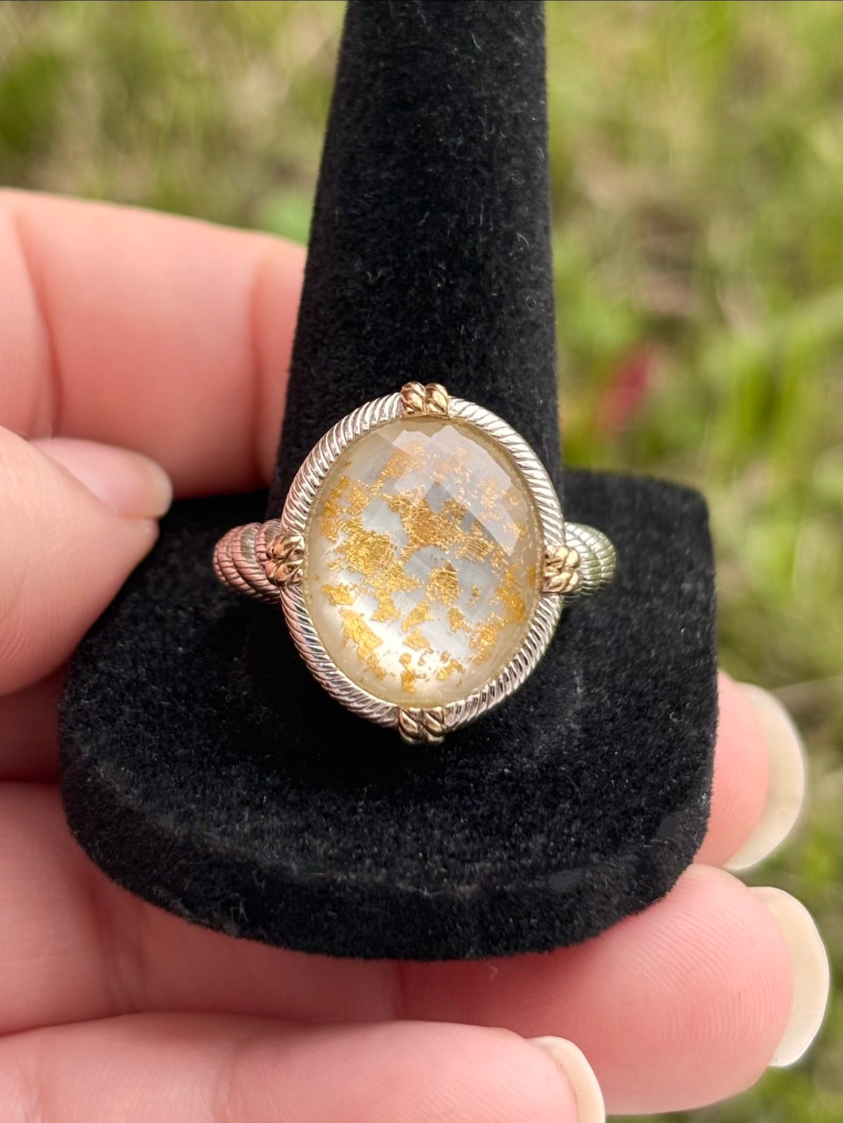 Judith Ripka Sterling Silver Quartz Gold Leaf MOP Doublet Ring