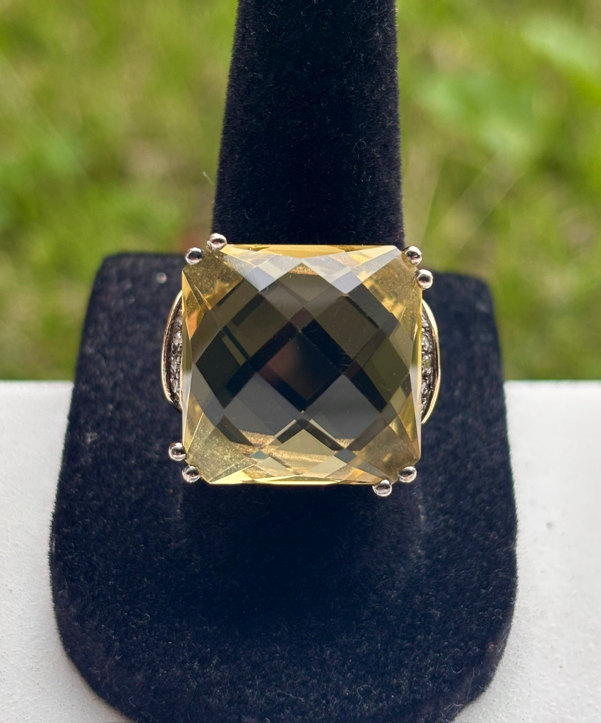 14K Gold & Sterling Silver Lemon Quartz & Diamond Statement Ring