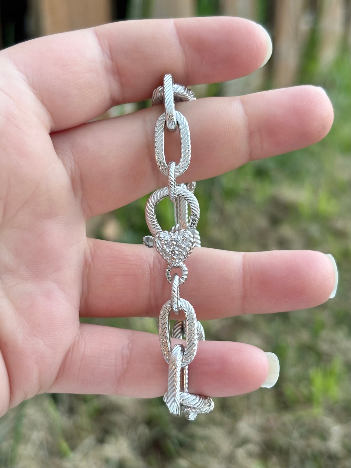 Judith Ripka Elongated Textured Diamonique Cable Link Bracelet