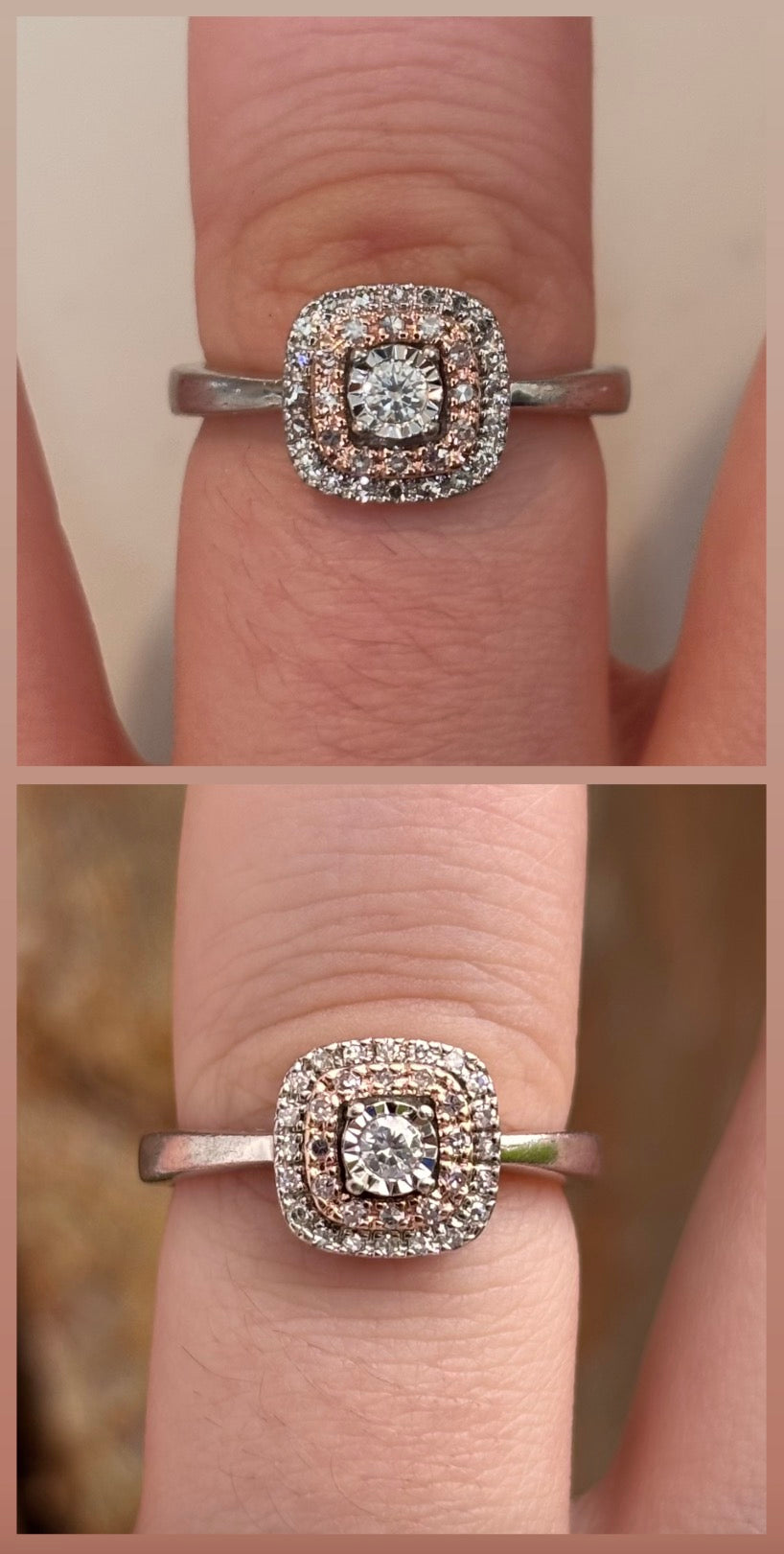 10K Rose Gold & Sterling Silver Natural Diamond Double Halo Ring