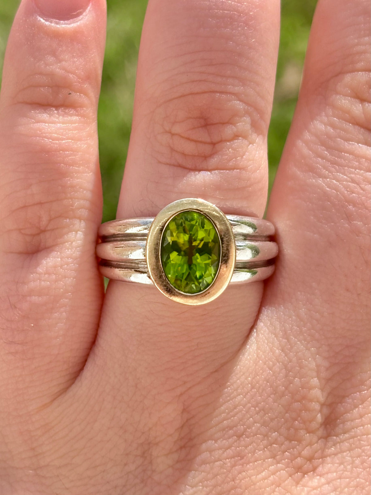 Lorenzo 18K Yellow Gold & Sterling Silver Oval Peridot Wide Band Ring