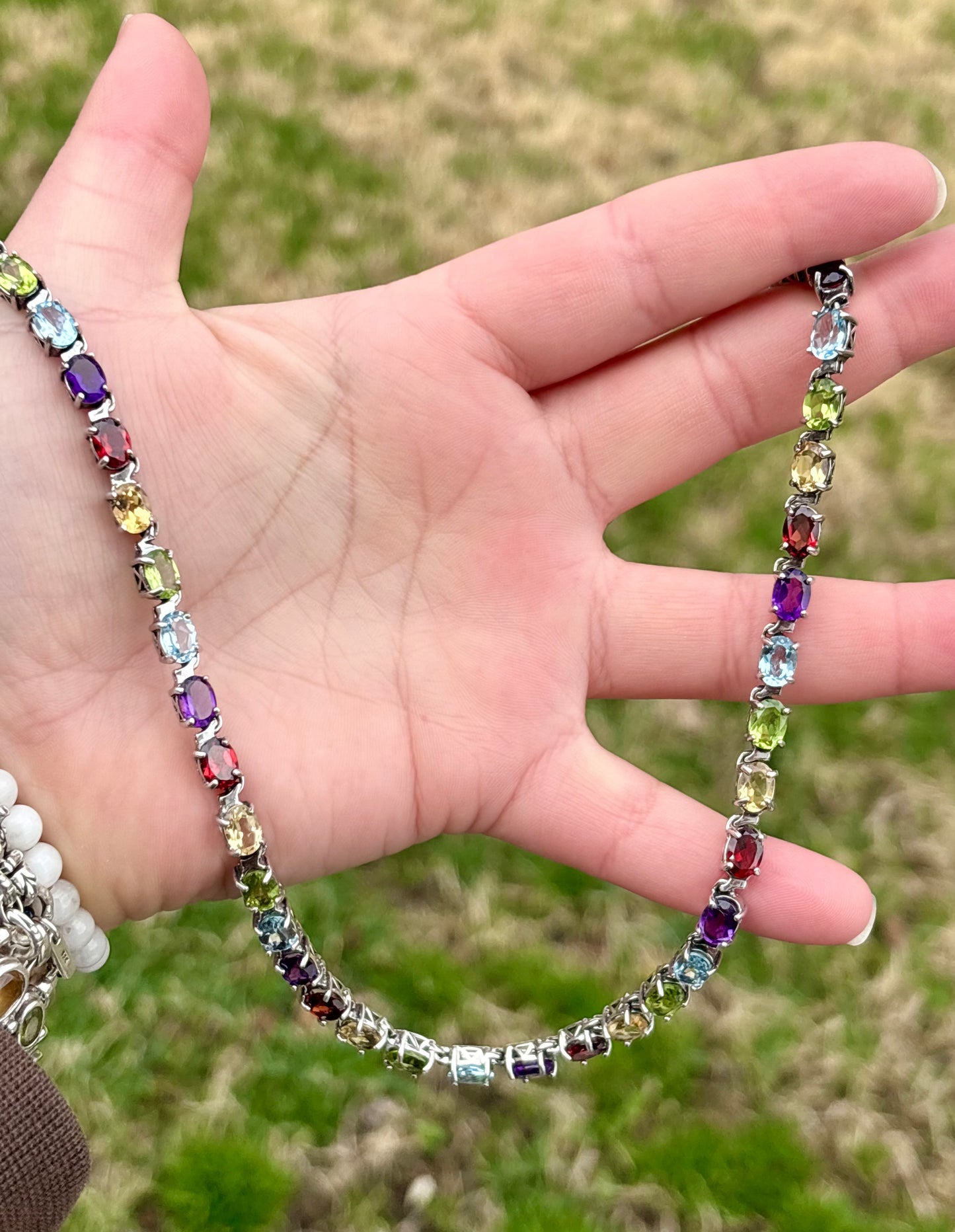 Rainbow Ombré Gemstone Tennis Necklace - Damaged