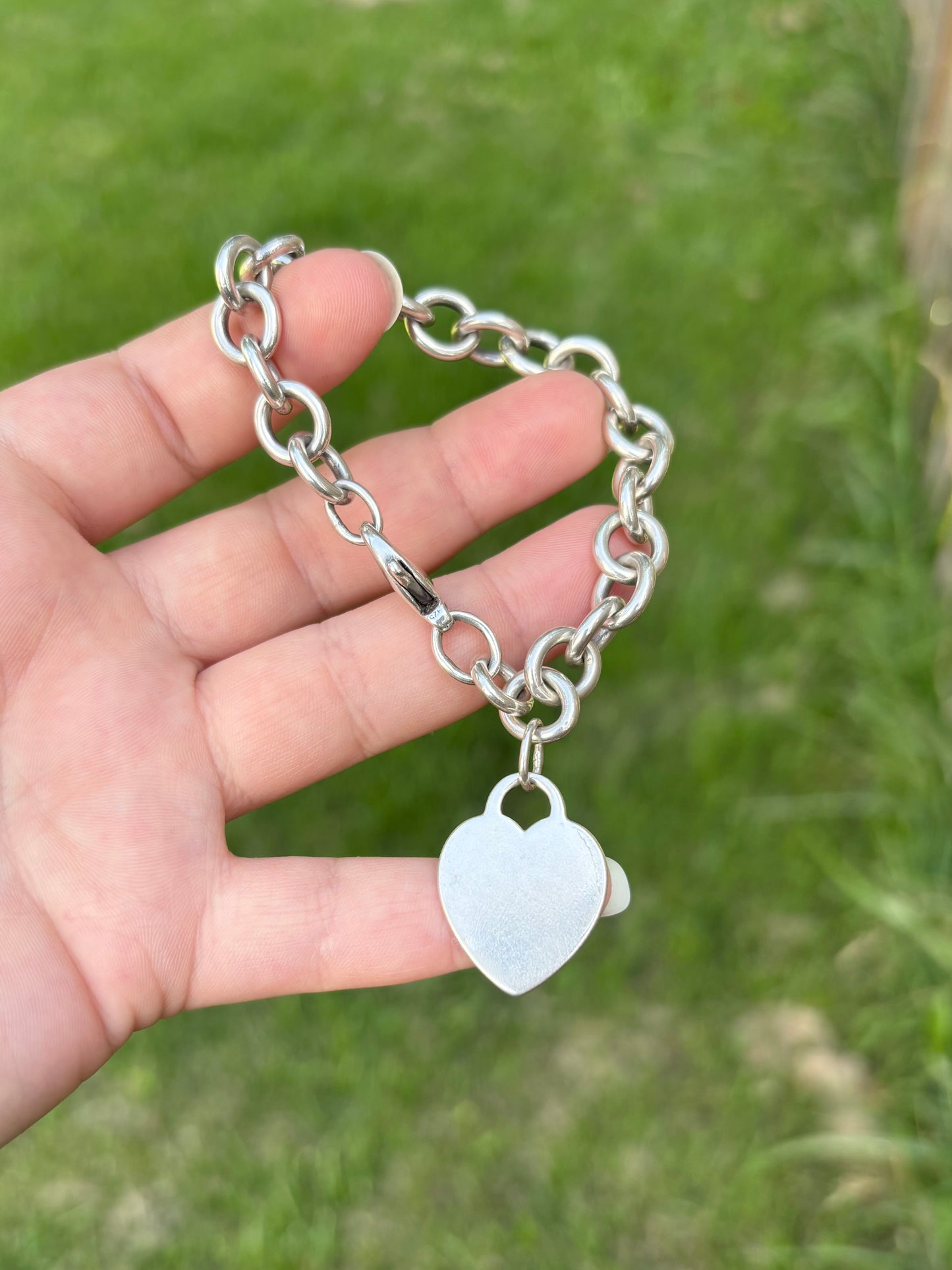 Tiffany & Co. Sterling Silver Heart Tag Cable Link Bracelet
