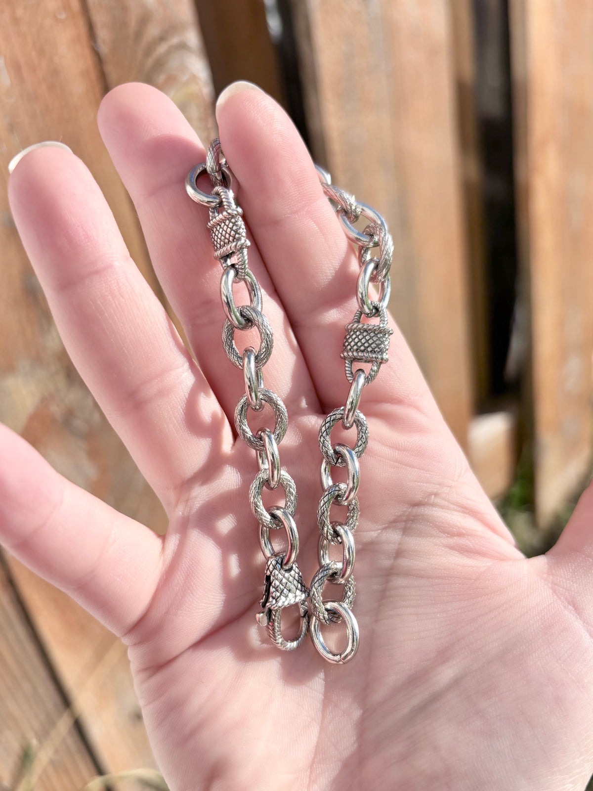 Judith Ripka Sterling Silver Heart & Rope Textured Oval Link Bracelet