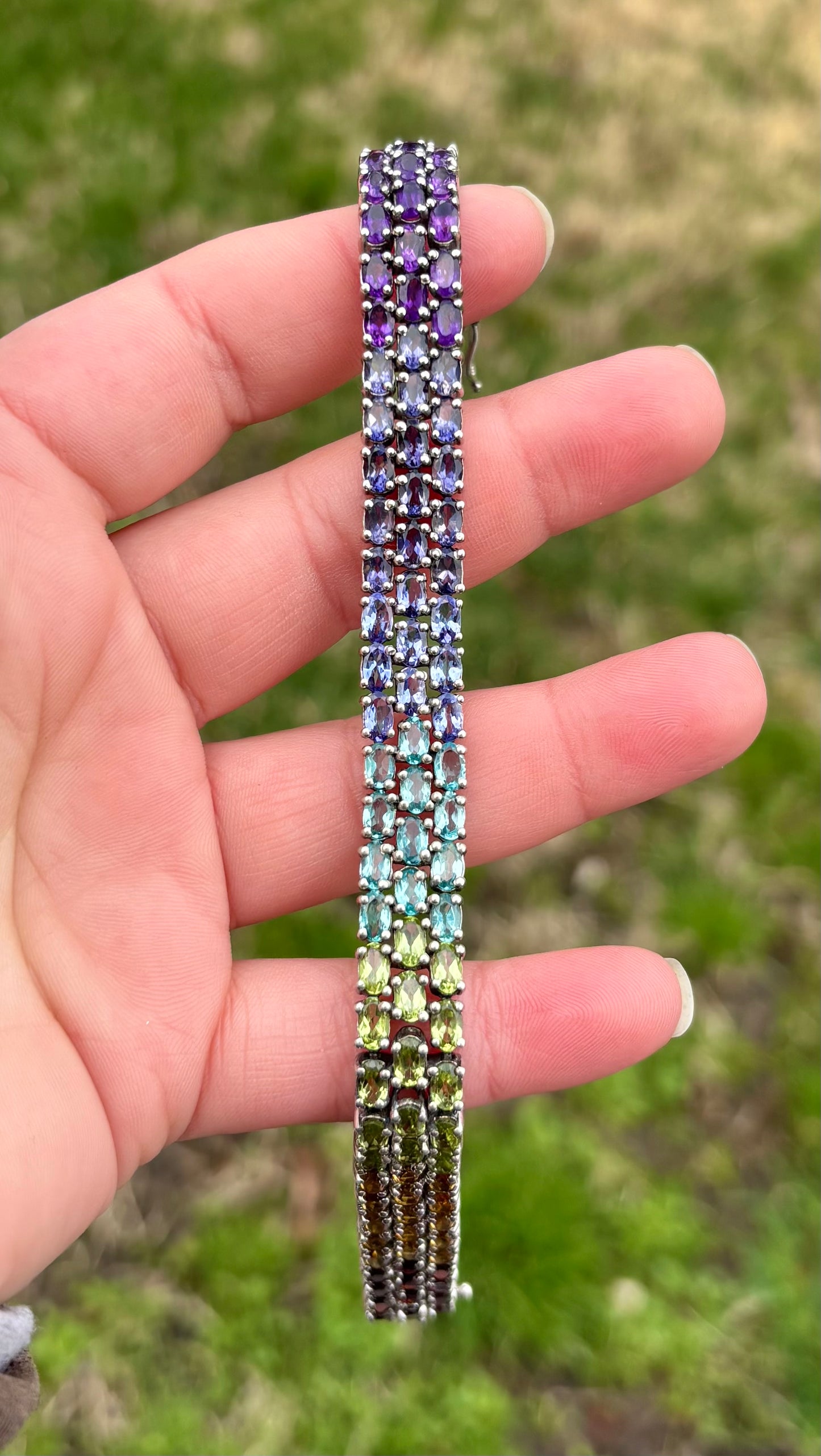 Tri-Row Ombré Gemstone Tennis Bracelet