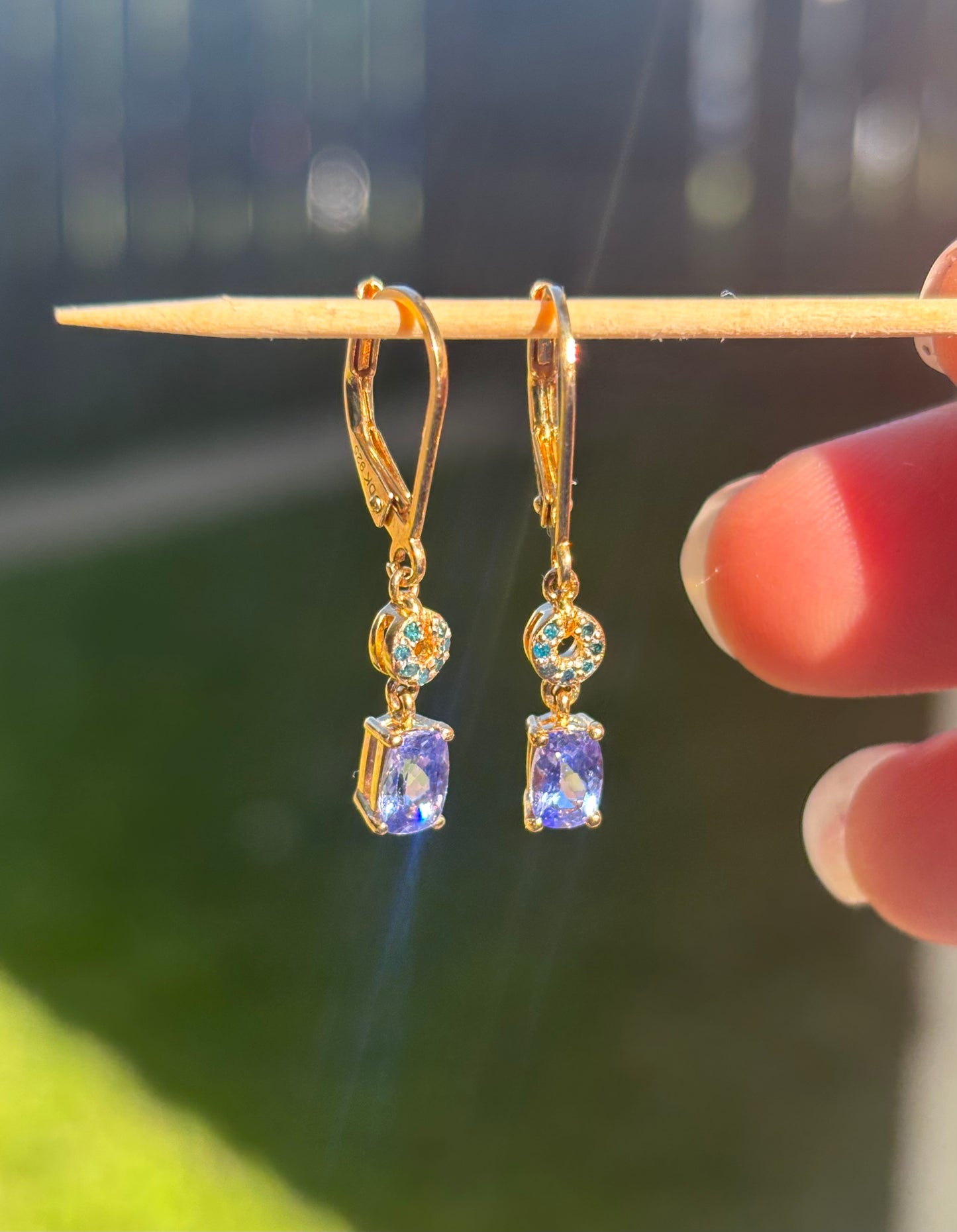 Gold Vermeil Blue Diamond and Tanzanite Dangle Earrings
