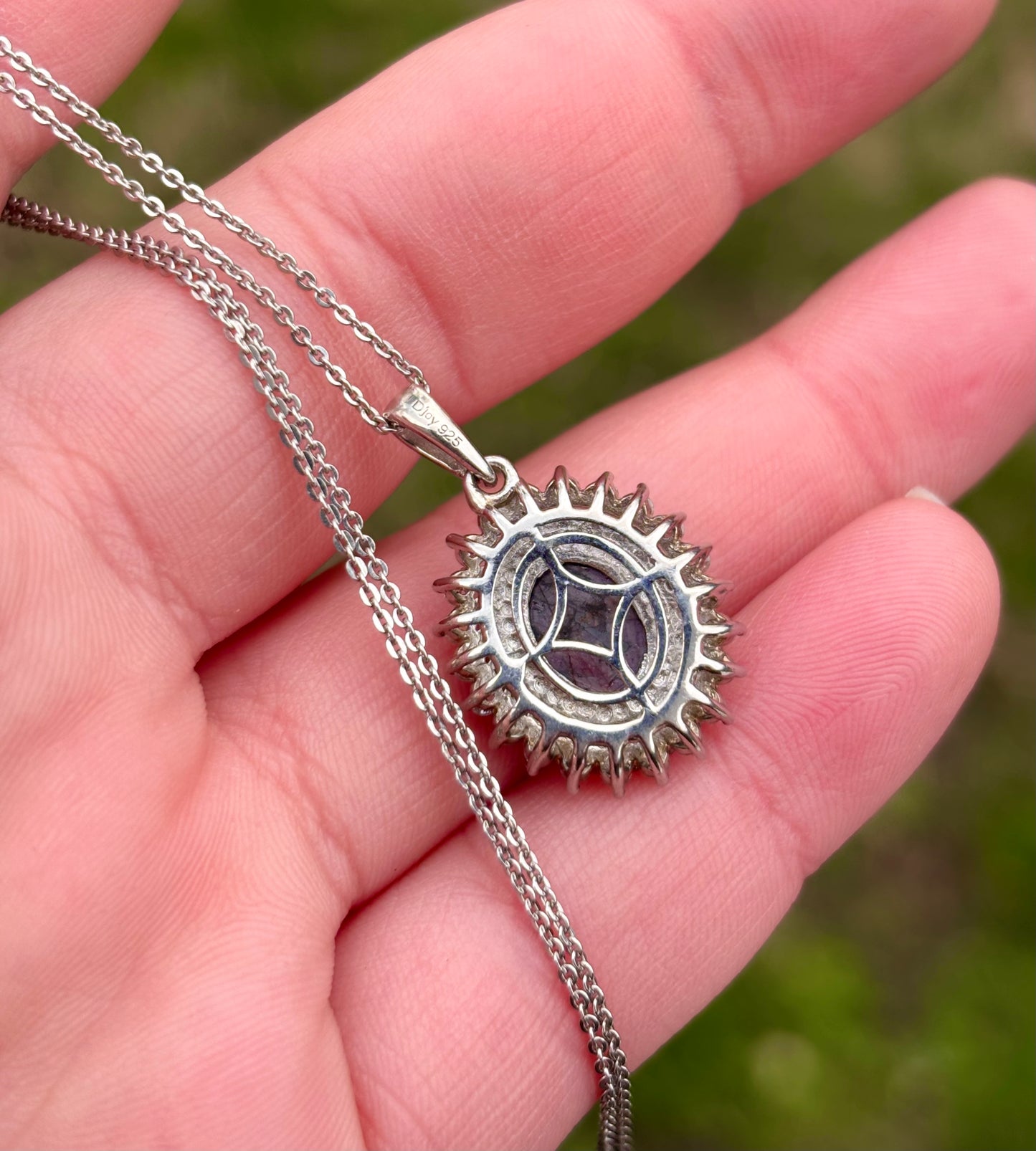Oval Star Ruby in Halo Necklace