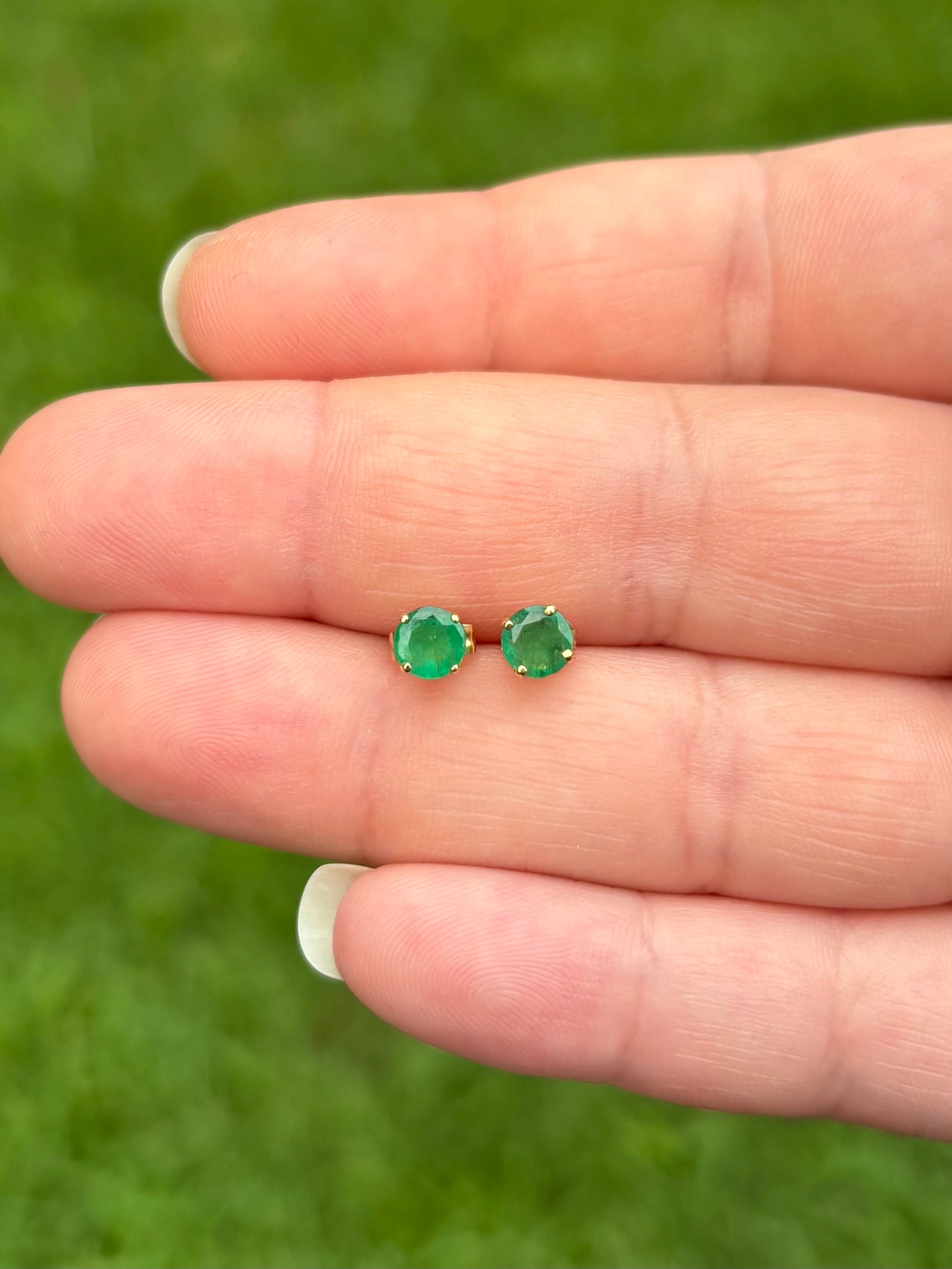 18K Gold Emerald Stud Earrings with 14K Removable Emerald Halo Jackets