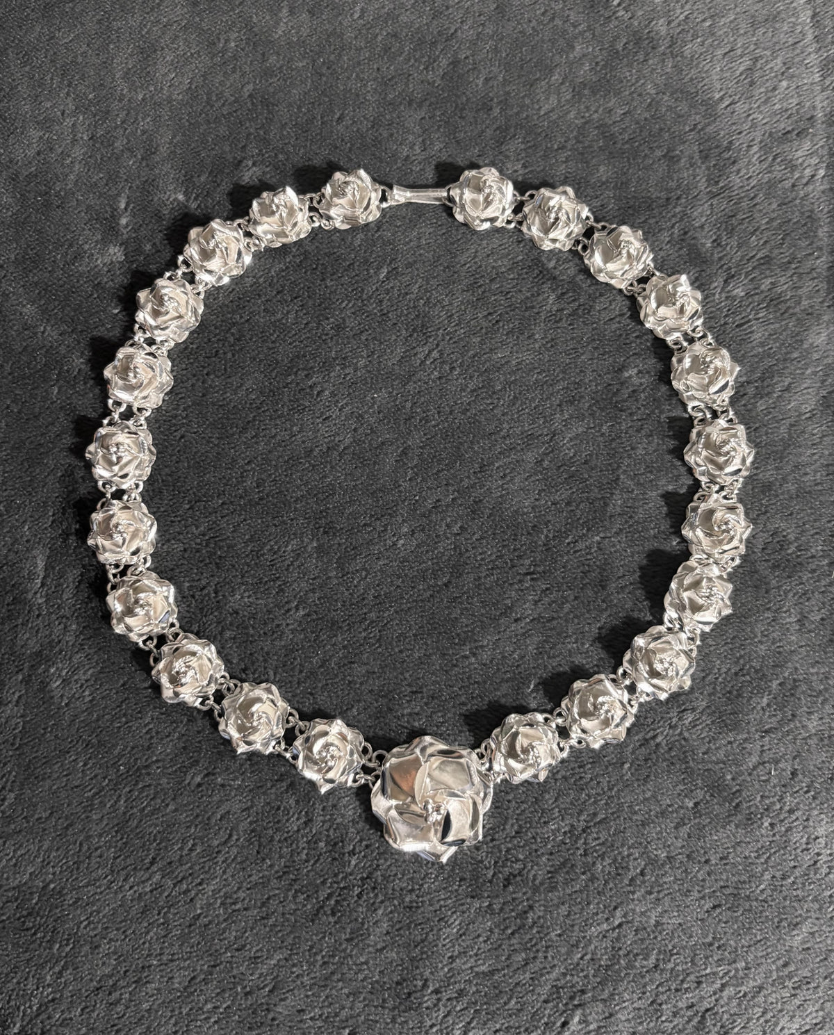 Vintage Mexican Sterling Silver Graduated Rose Necklace