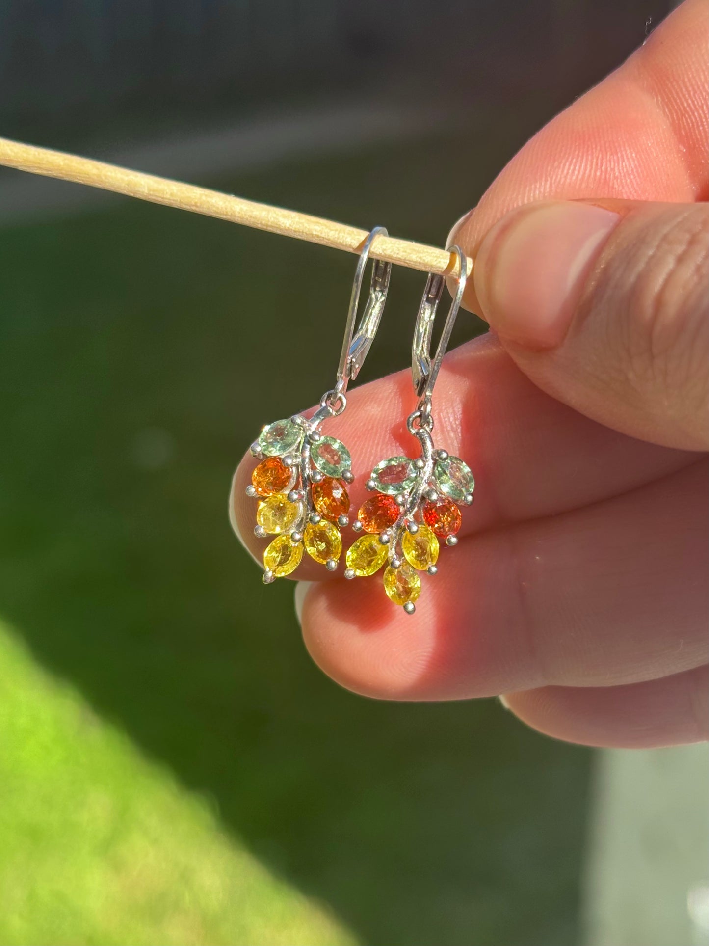 Multicolor Sapphire Leaf Dangle Earrings