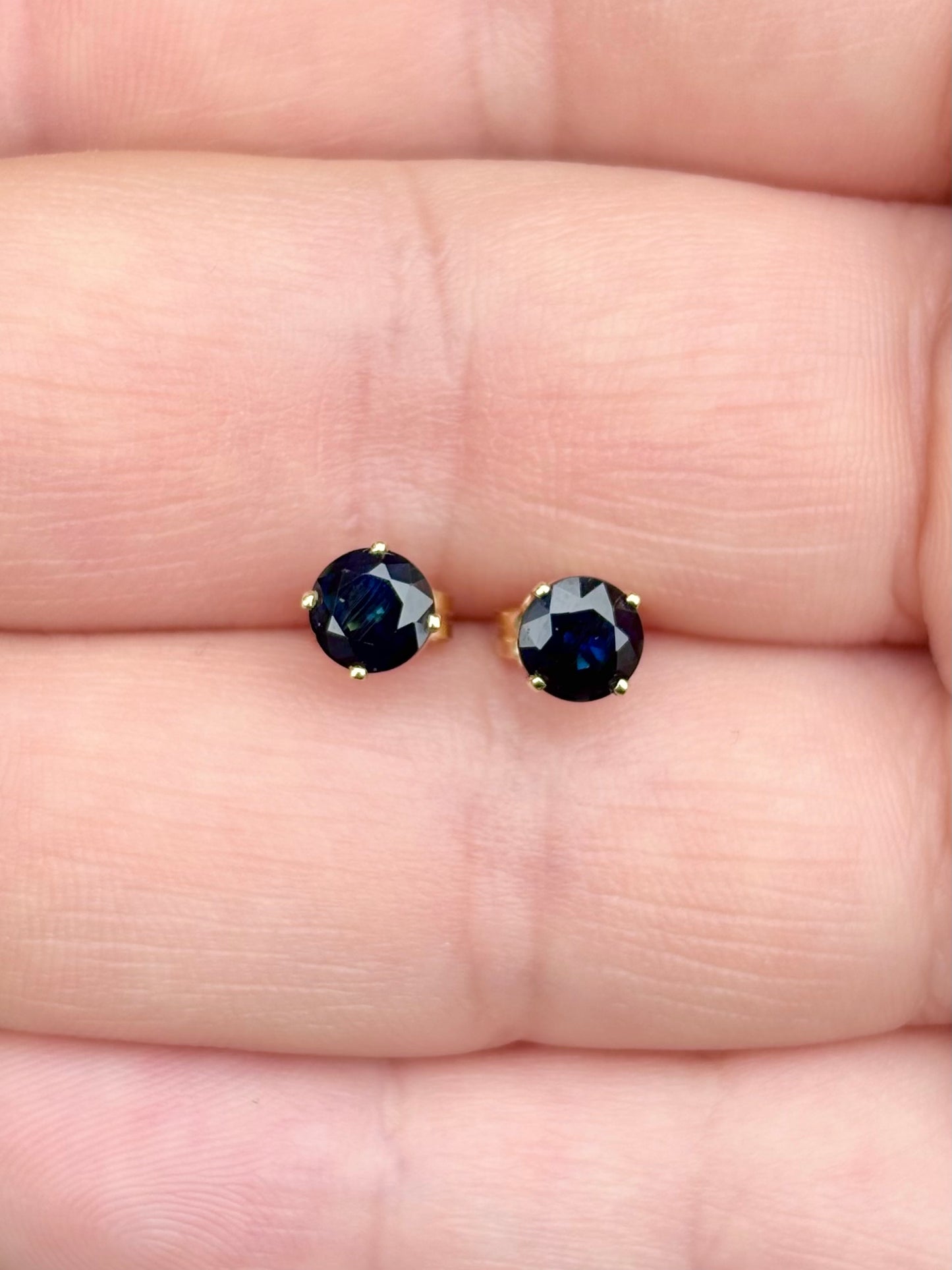 18K Gold Velvety Blue Sapphire Stud Earrings with 14K Diamond & Sapphire Removable Halo Jackets