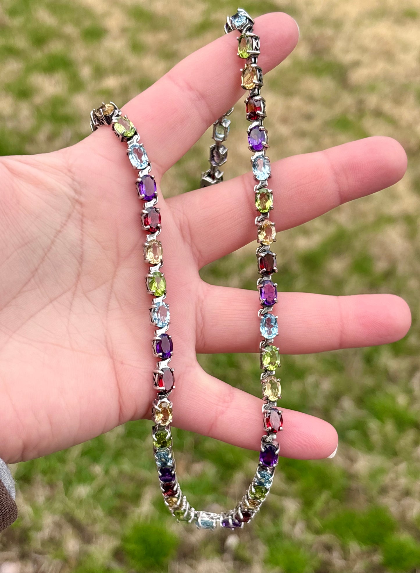 Rainbow Ombré Gemstone Tennis Necklace - Damaged