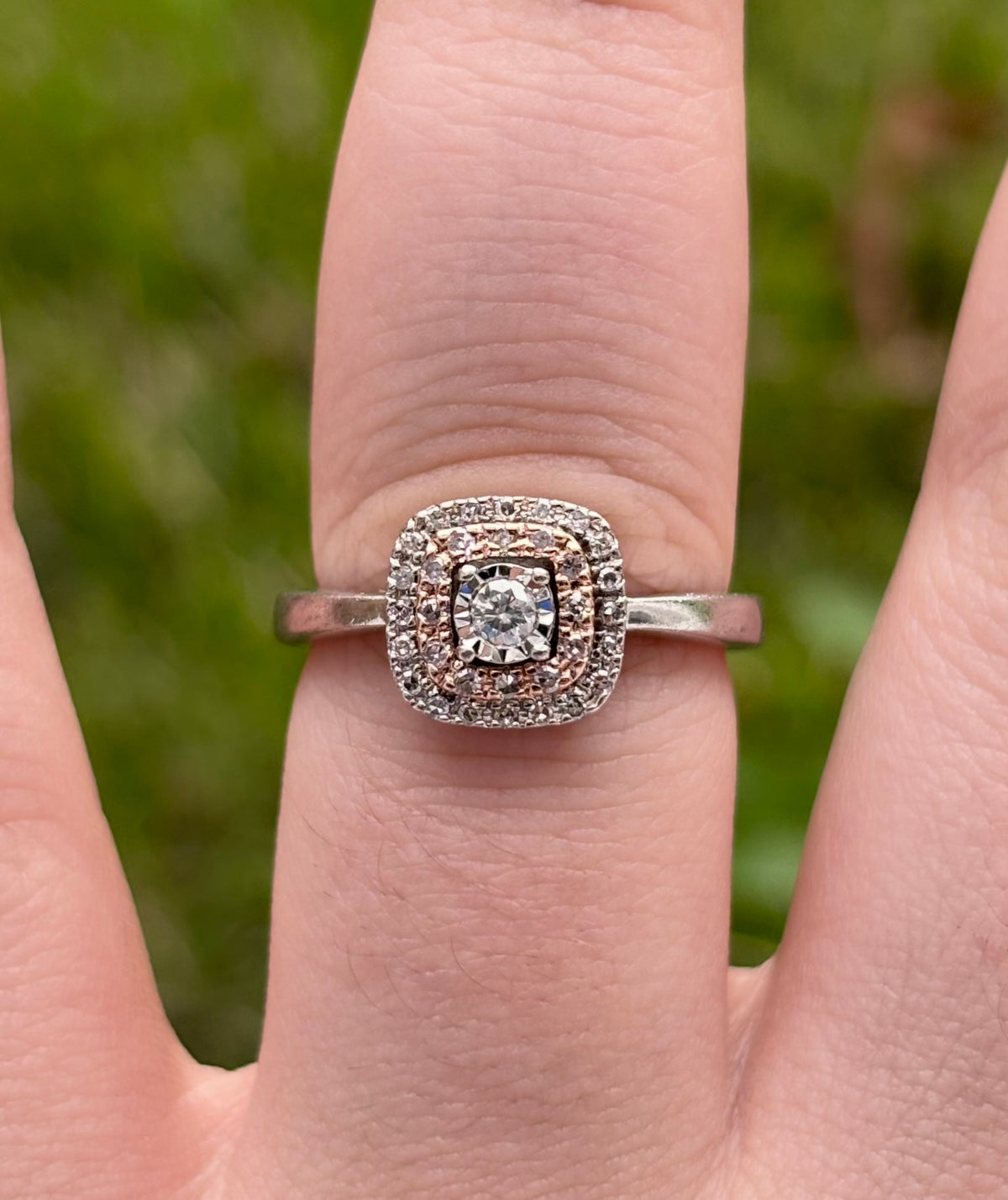 10K Rose Gold & Sterling Silver Natural Diamond Double Halo Ring