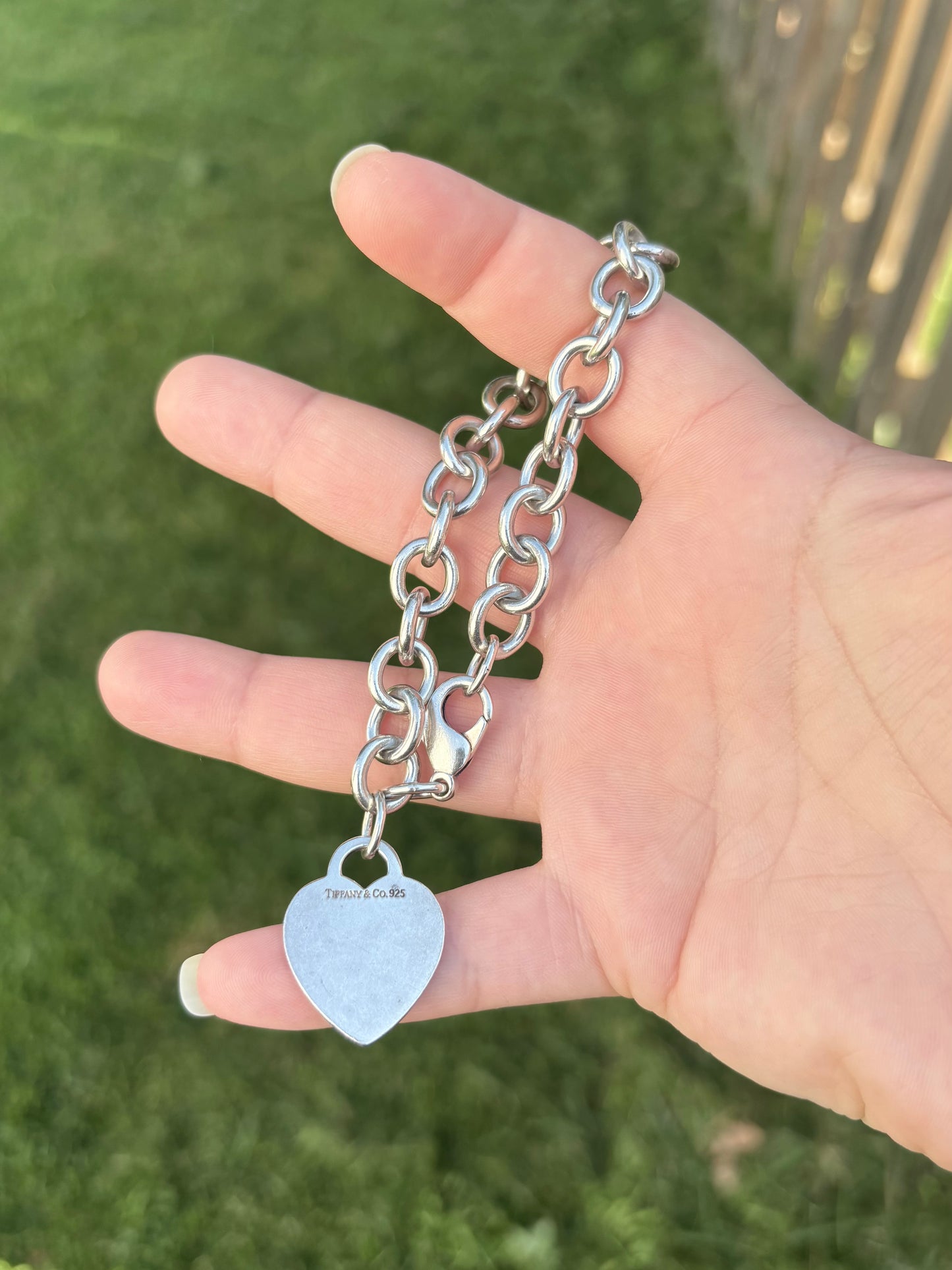 Tiffany & Co. Sterling Silver Flat Heart Tag Oval Link Bracelet
