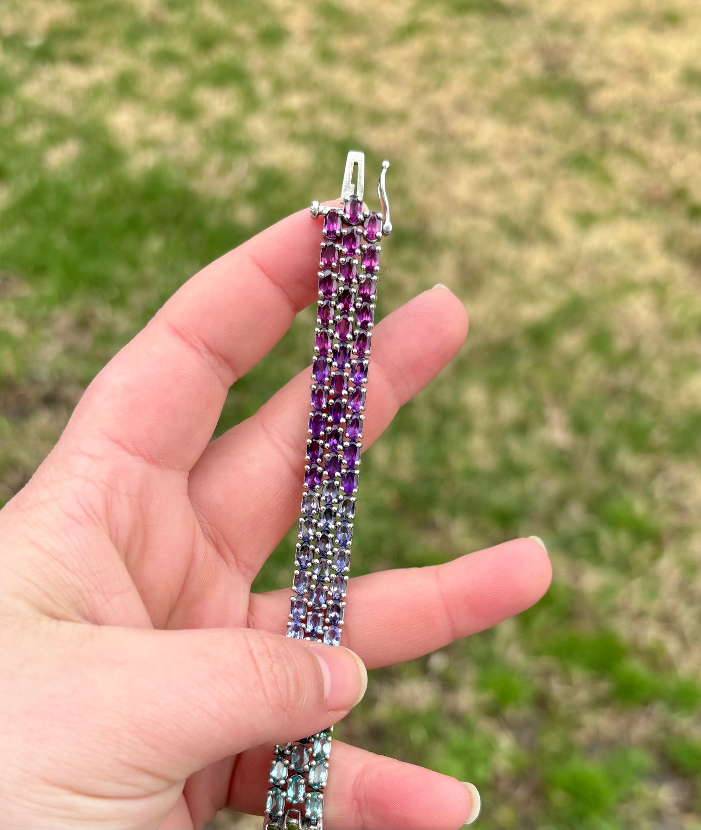 Tri-Row Ombré Gemstone Tennis Bracelet