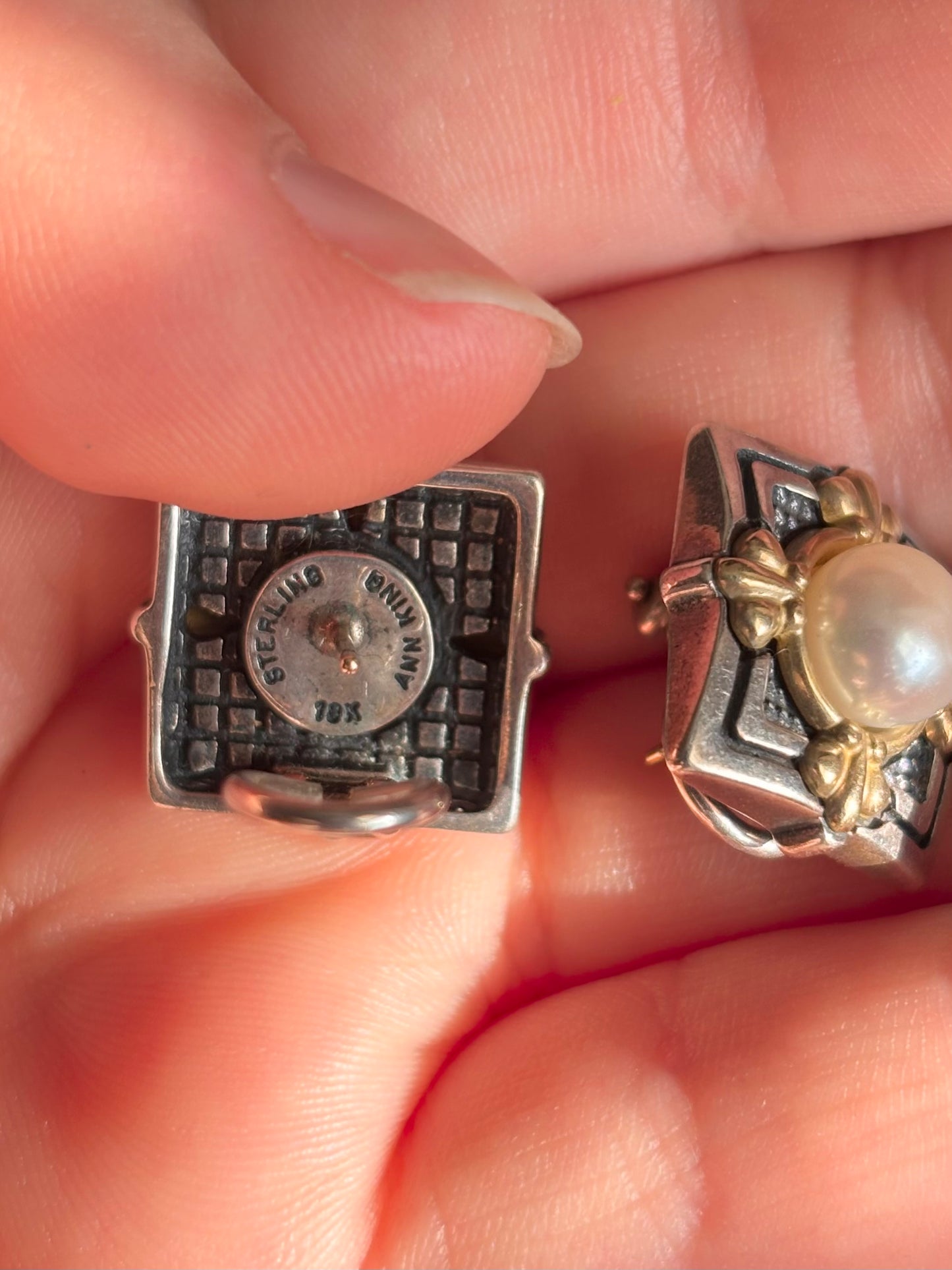 Anne King Pearl & 18K Gold Accented Leverback Stud Earrings