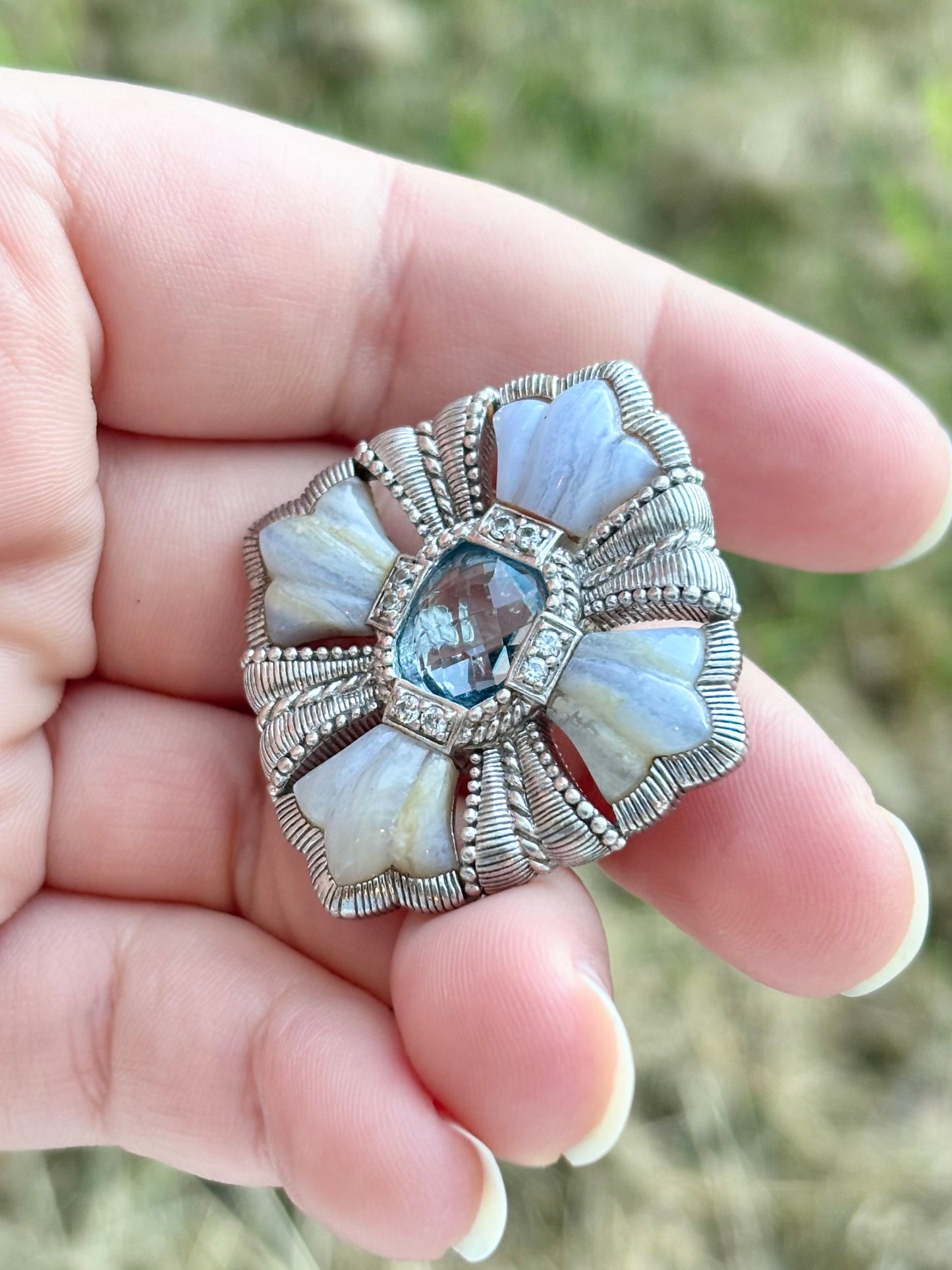Judith Ripka Swiss Blue Topaz and Blue Lace Agate Brooch/Pendant