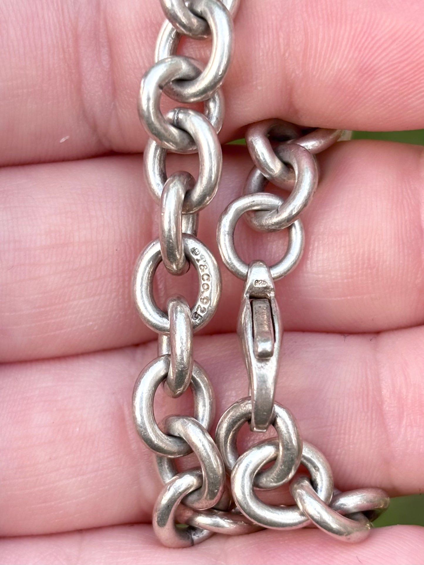 Tiffany & Co. Vintage Sterling Silver Oval Link Bracelet Engraved Center Link