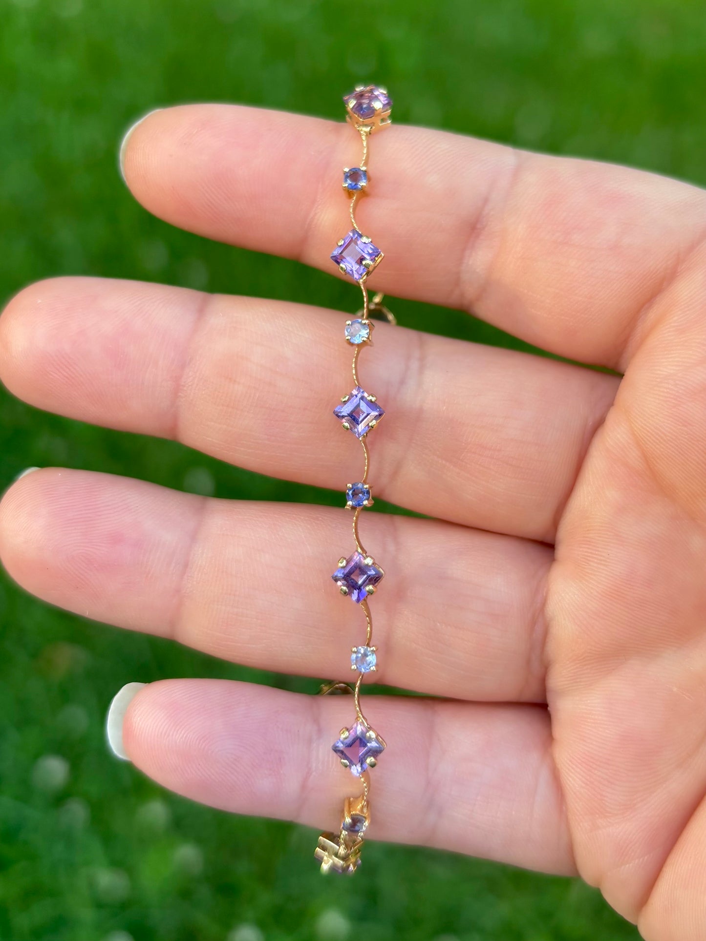 14K Gold Dainty Amethyst & Tanzanite Tennis Bracelet