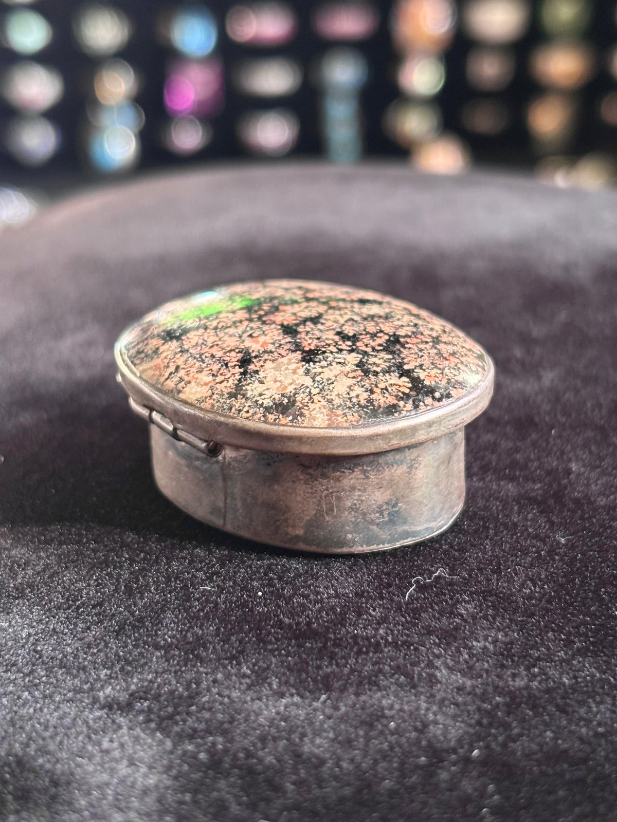 Vintage Taxco Mexico Sterling Silver Starry Night Obsidian Trinket Box