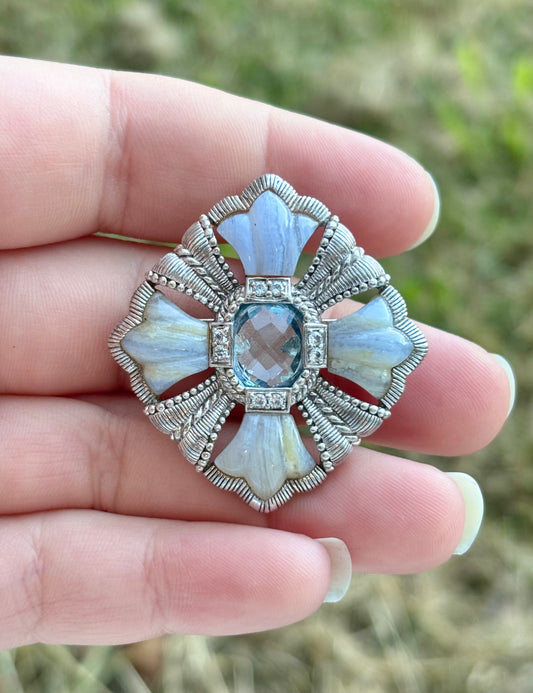Judith Ripka Swiss Blue Topaz and Blue Lace Agate Brooch/Pendant