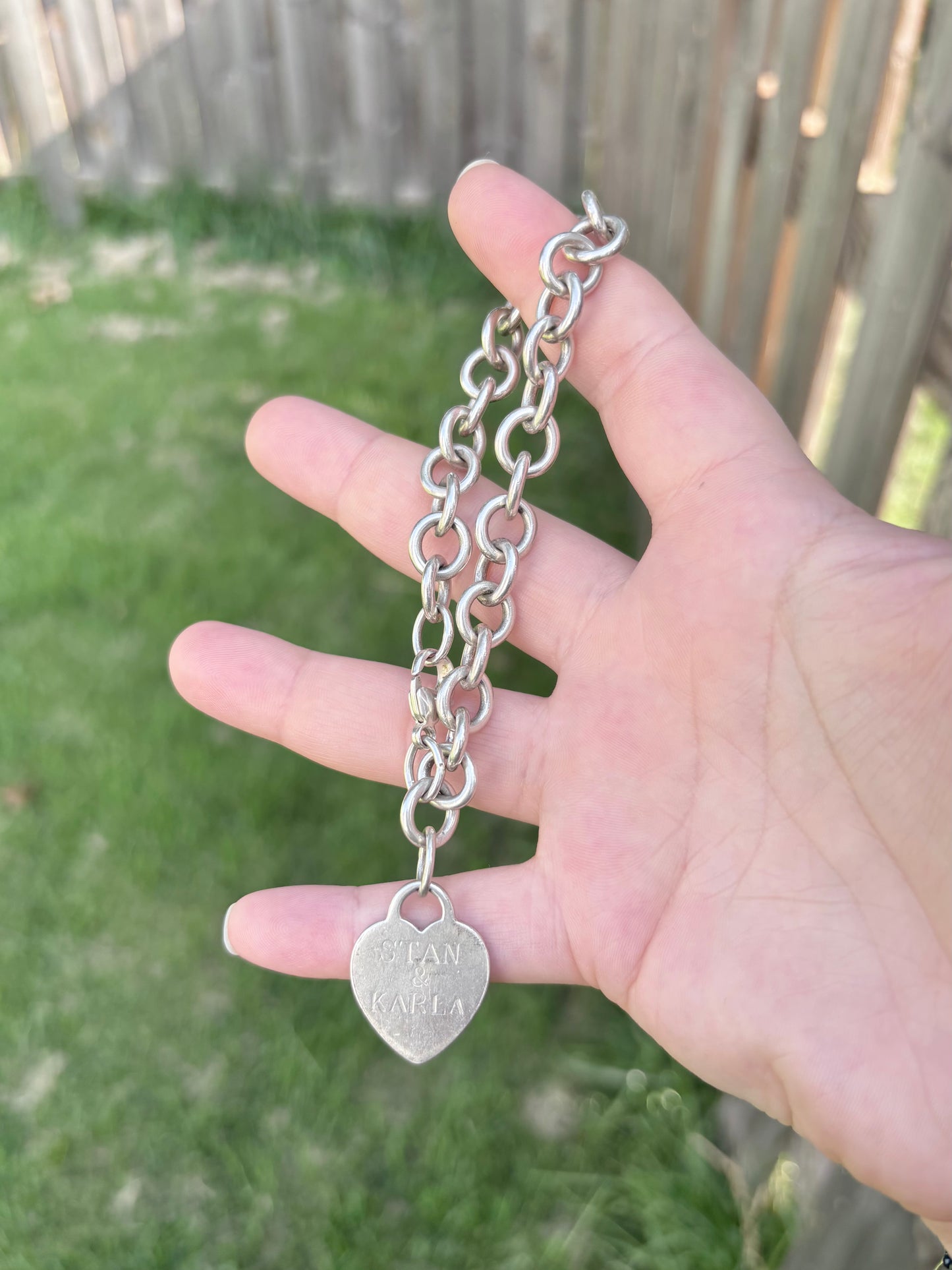 Vintage Tiffany & Co. Sterling Silver Heart Tag Cable Link Bracelet - Engraved