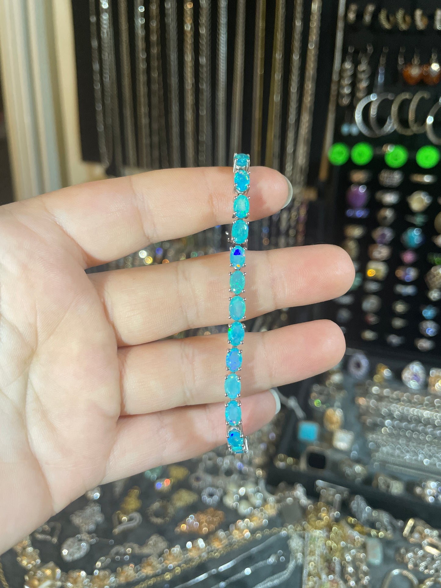 Blue Ethiopian Tennis + Opal/Diamond Ring + Lab Opal Bangle