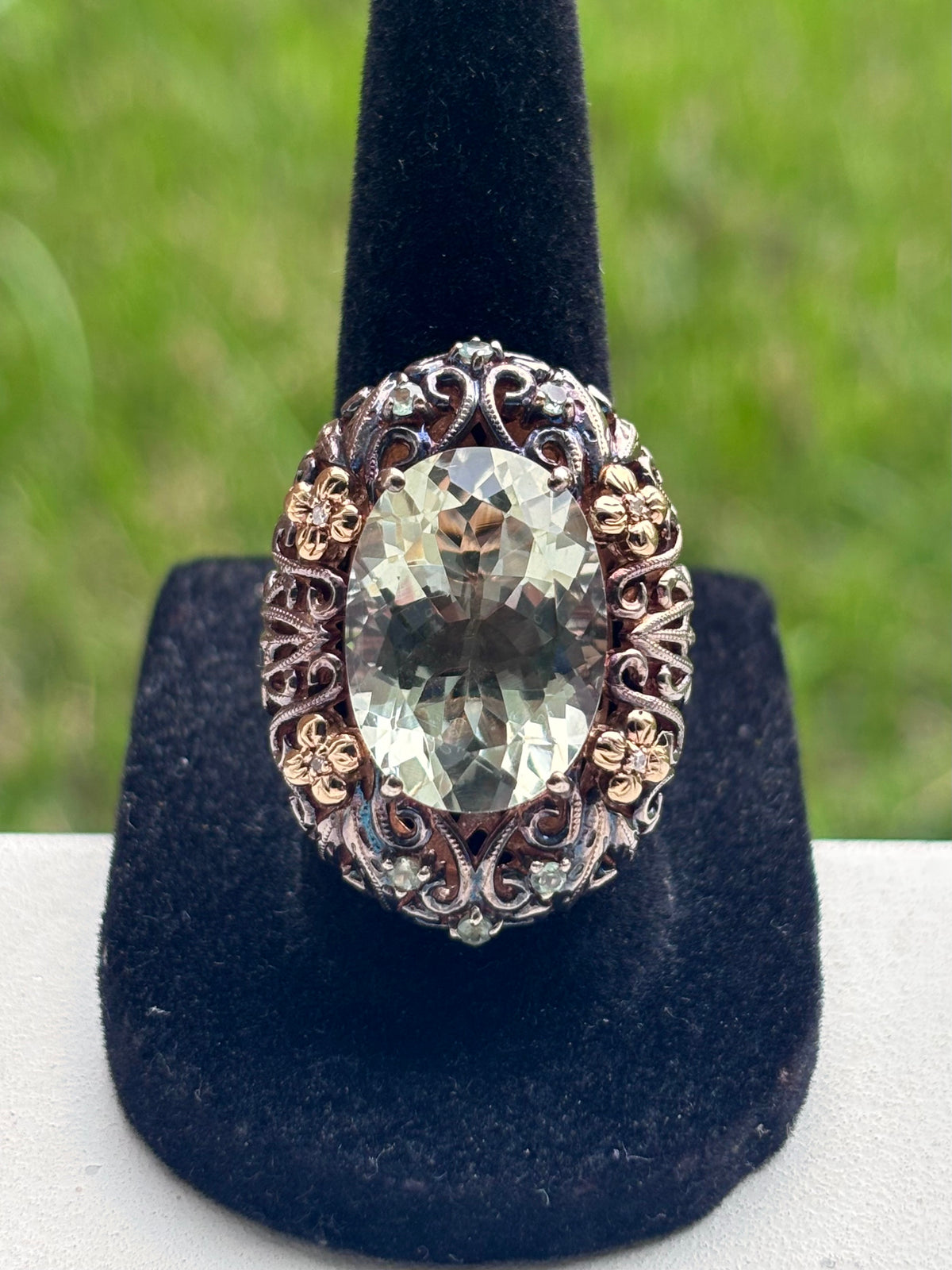 Weinman Brothers 14K Gold & Sterling Silver Prasiolite Diamond Filigree Ring