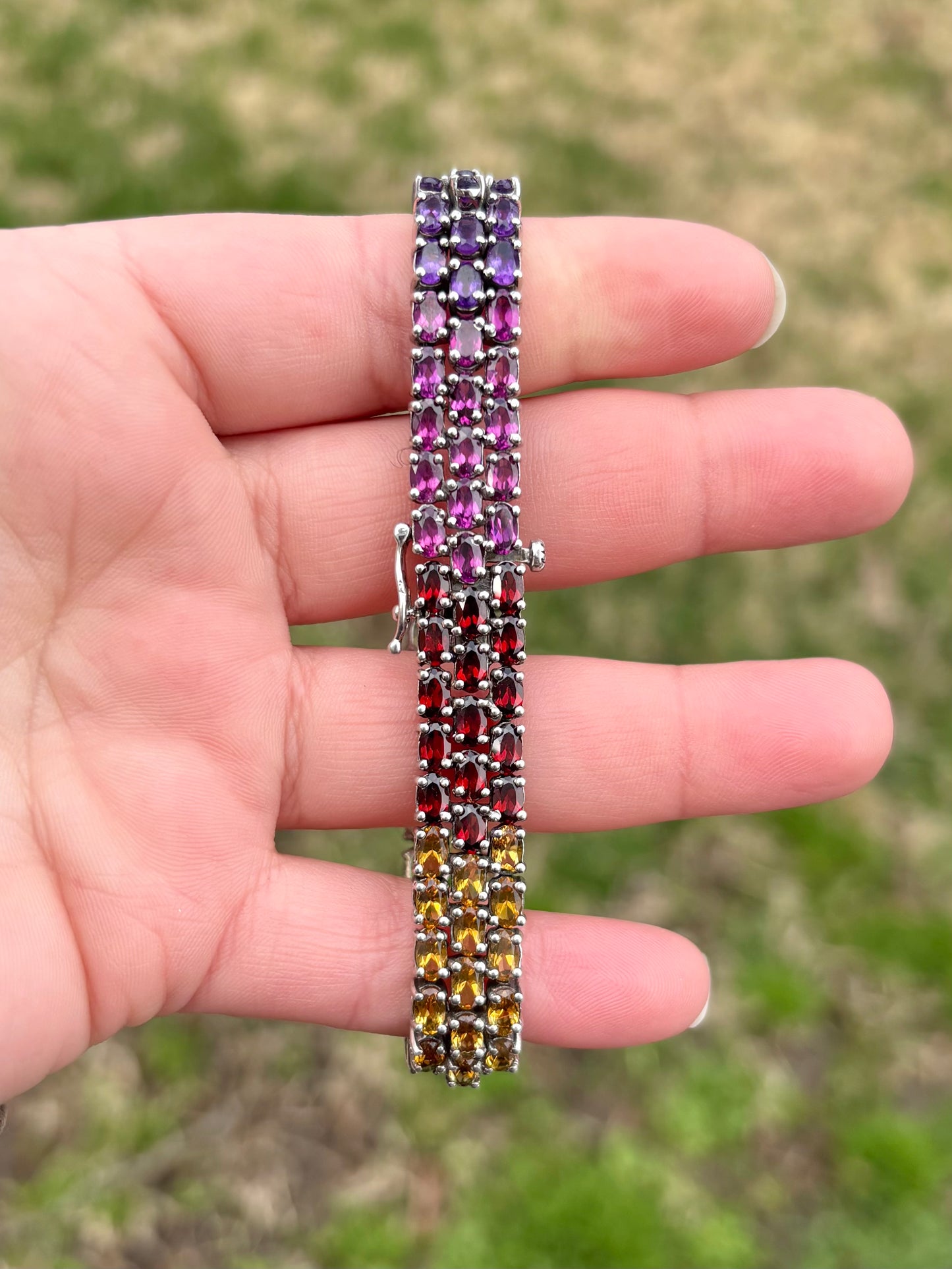Tri-Row Ombré Gemstone Tennis Bracelet