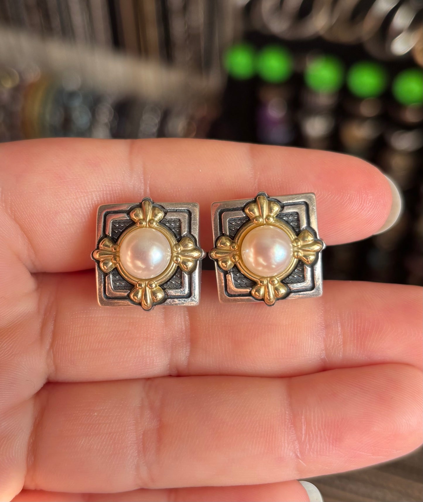 Anne King Pearl & 18K Gold Accented Leverback Stud Earrings