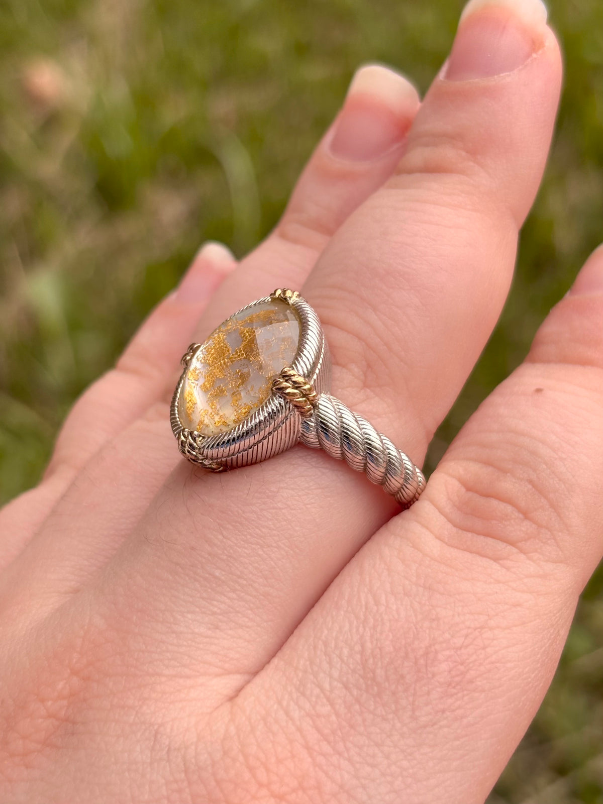 Judith Ripka Sterling Silver Quartz Gold Leaf MOP Doublet Ring