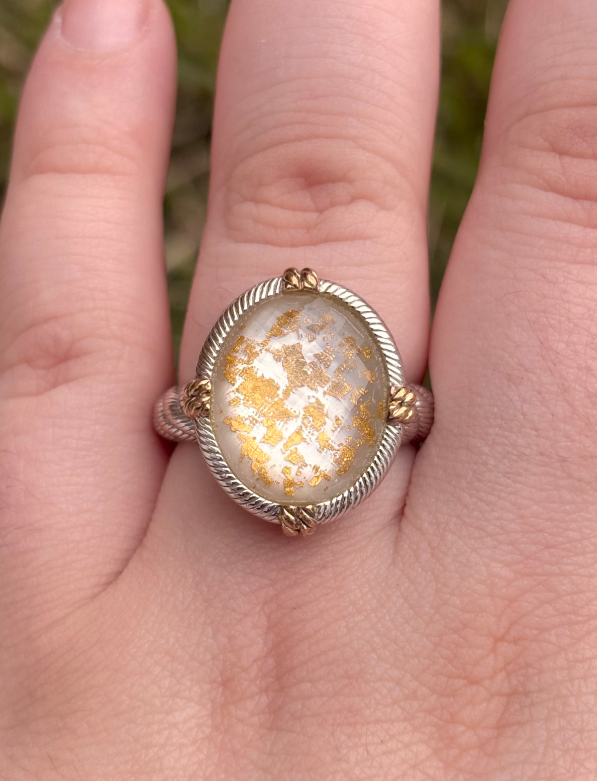 Judith Ripka Sterling Silver Quartz Gold Leaf MOP Doublet Ring