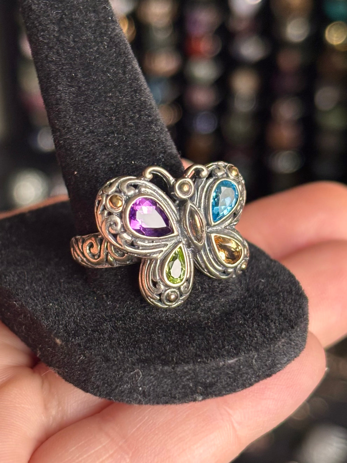 Samuel B. Behnam 18K Gold & Sterling Silver Multi Gemstone Butterfly Ring