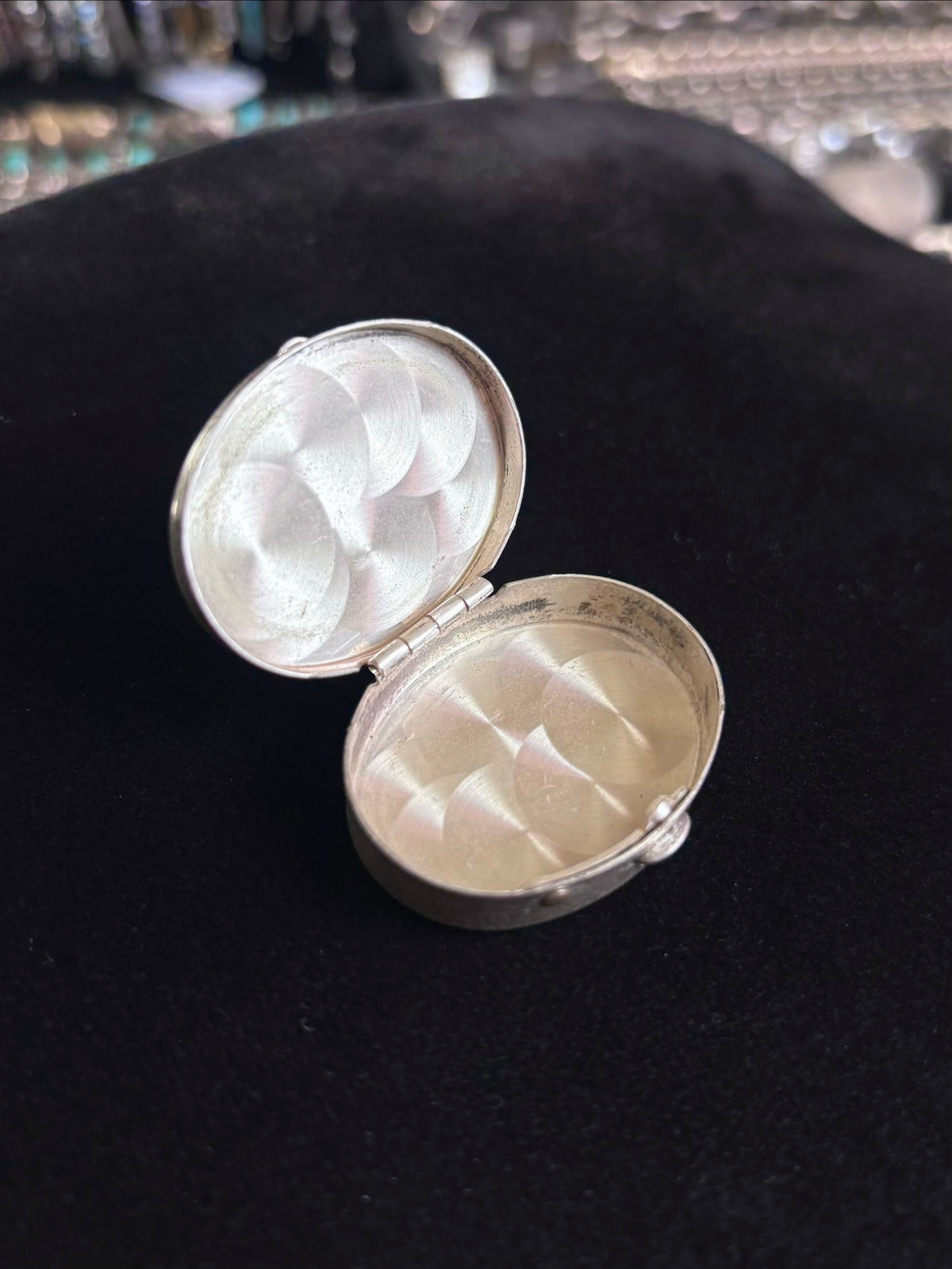 Vintage Sterling Silver Oval Pill Trinket Keepsake Box
