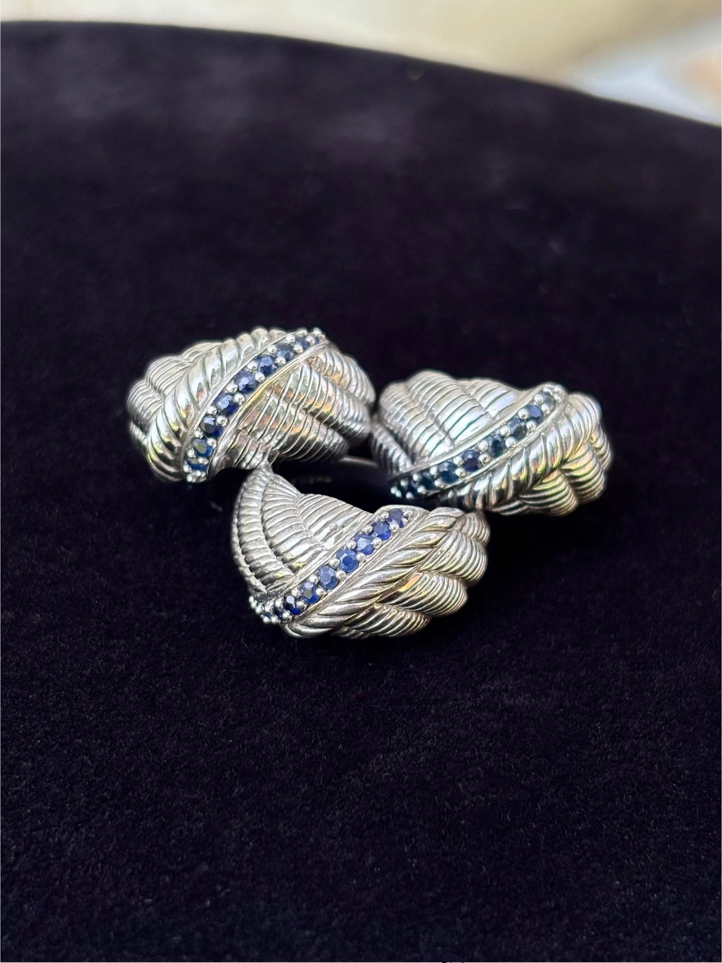 Judith Ripka Sterling Silver Natural Sapphire Ring & Matching Omega Back Earrings Set – Approx. 1.00 CTW