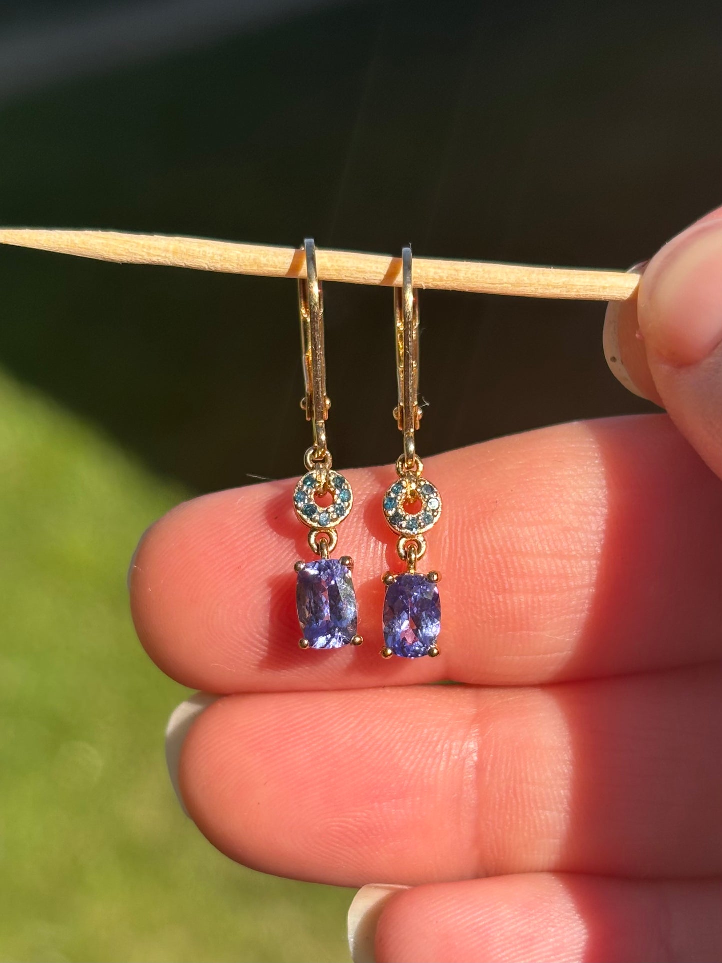 Gold Vermeil Blue Diamond and Tanzanite Dangle Earrings