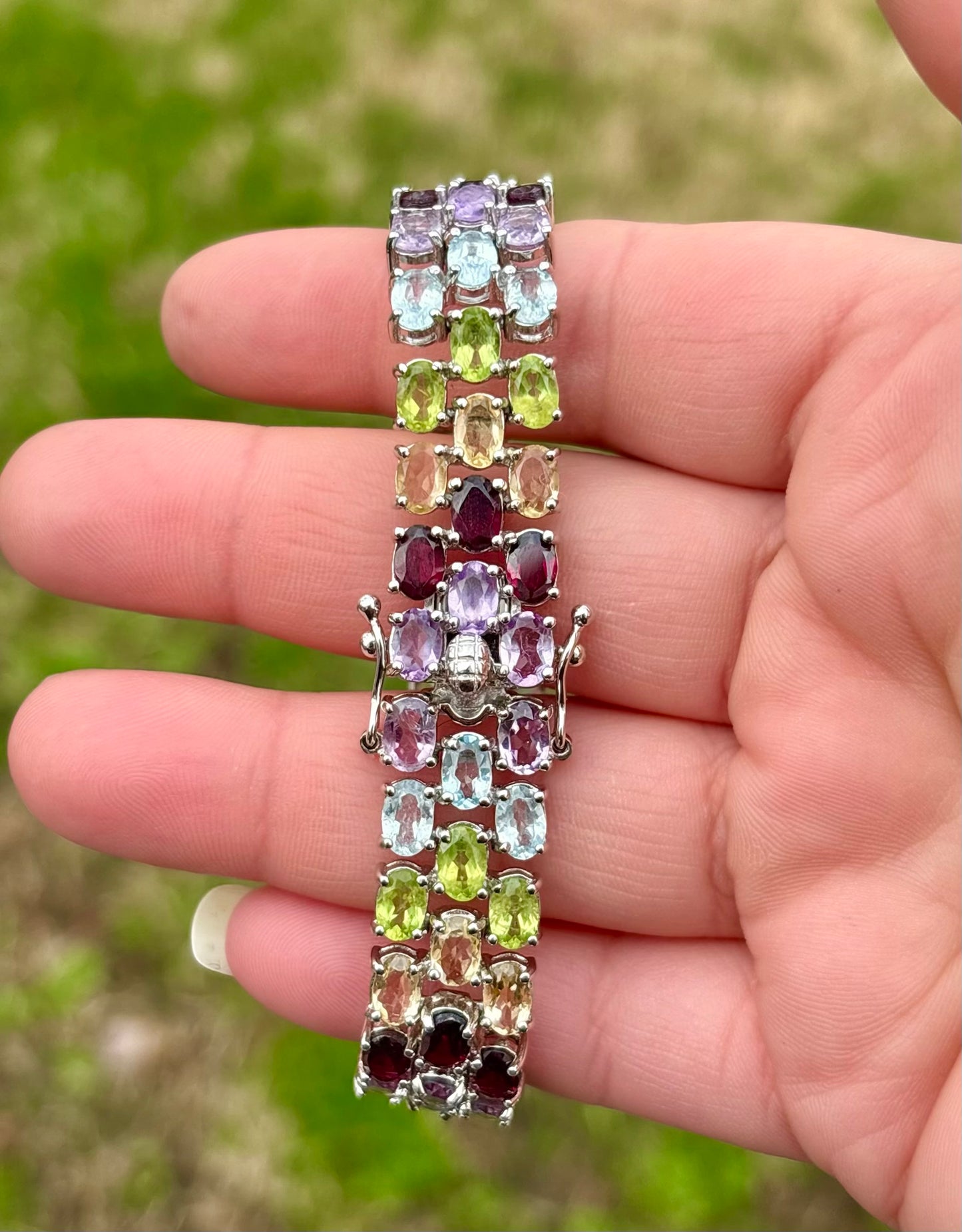 Tri-Row Arrow Multi-Gemstone Tennis Bracelet