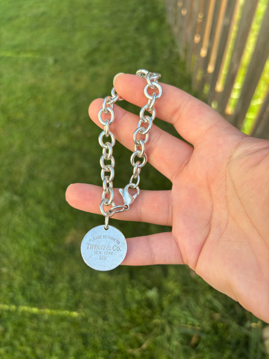 Tiffany & Co. Return to Tiffany Sterling Silver Round Tag Oval Link Bracelet