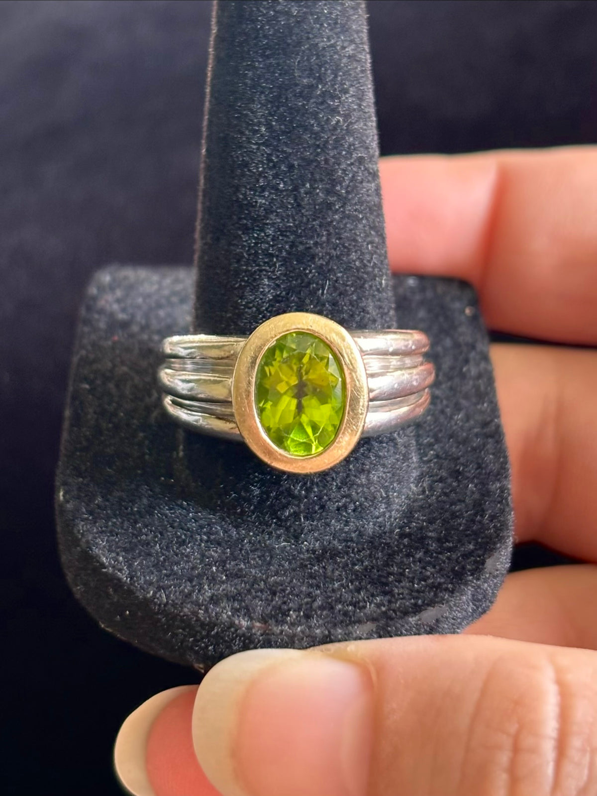 Lorenzo 18K Yellow Gold & Sterling Silver Oval Peridot Wide Band Ring