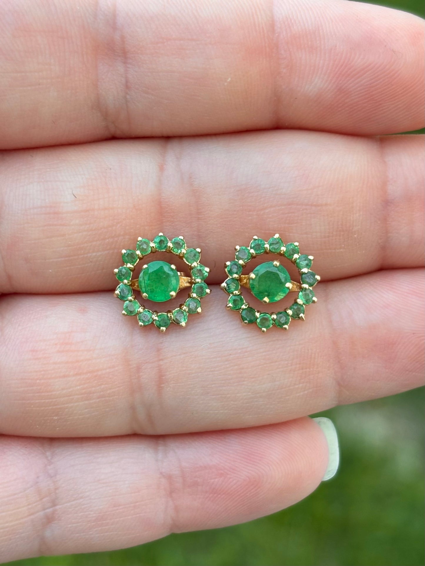 18K Gold Emerald Stud Earrings with 14K Removable Emerald Halo Jackets
